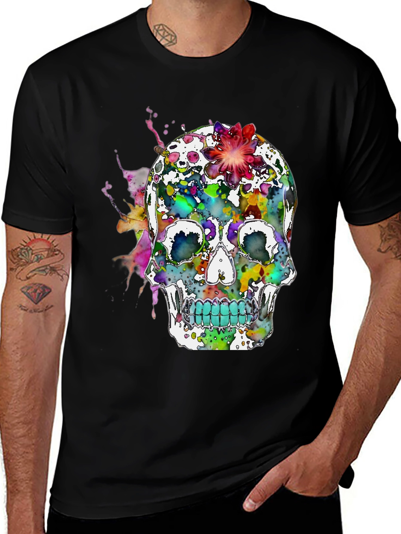 Variant 5 of Colorful Sugar Skull Graphic Tee