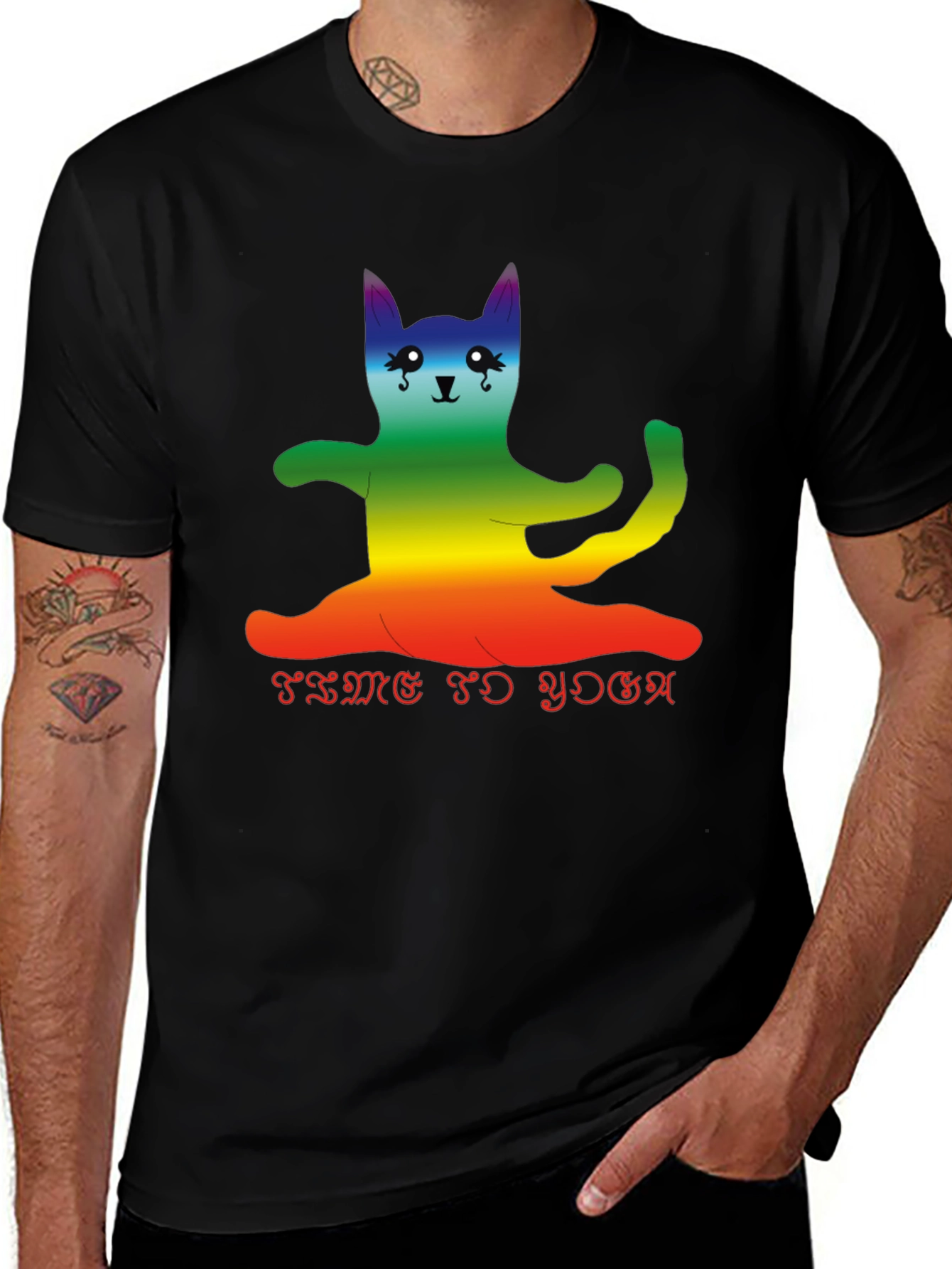 Variant 20 of Yoga Cat T-Shirt - Rainbow Kitty Time To Yoga