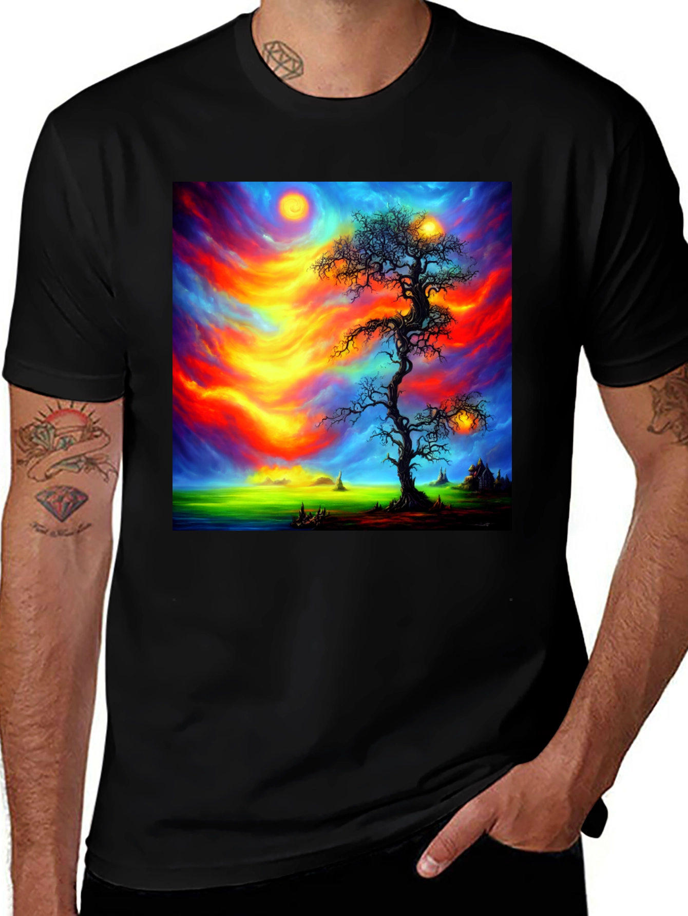Variant 29 of Surreal Tree Art Graphic T-Shirt - Black
