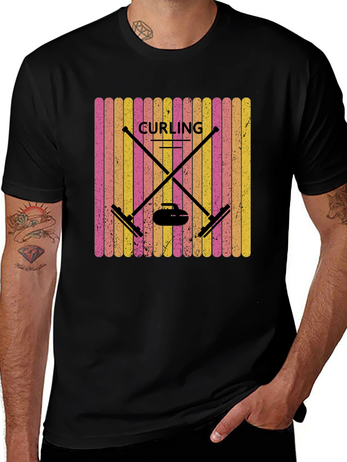 Variant 8 of Retro Curling T-Shirt - Black, Sports Graphic Tee
