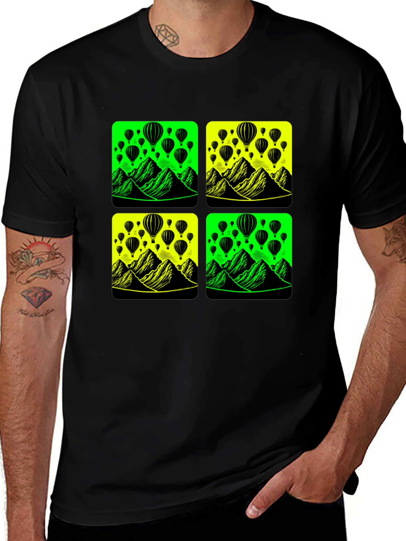 Variant 8 of Neon Balloon Mountain Graphic Black T-Shirt
