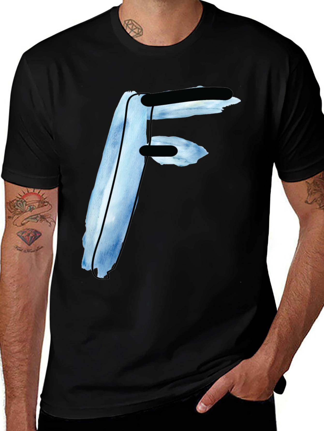 Variant 13 of Bold Initial "F" Graphic Tee - Black Casual Shirt