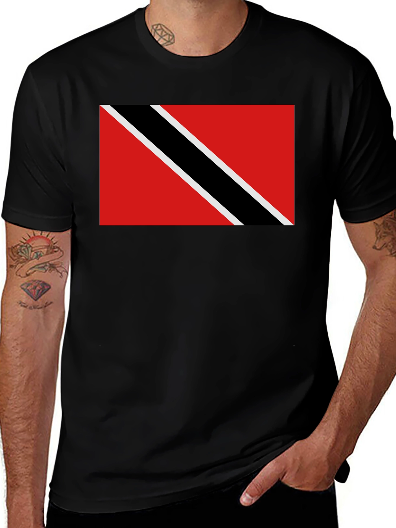 Trinidad & Tobago Flag T-Shirt - Black Crew Neck