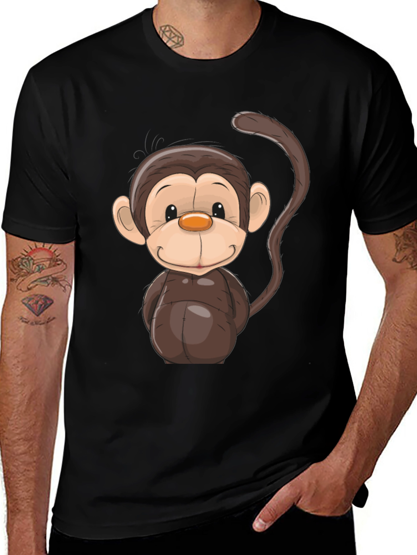 Variant 16 of Cartoon Monkey Graphic Tee - Black