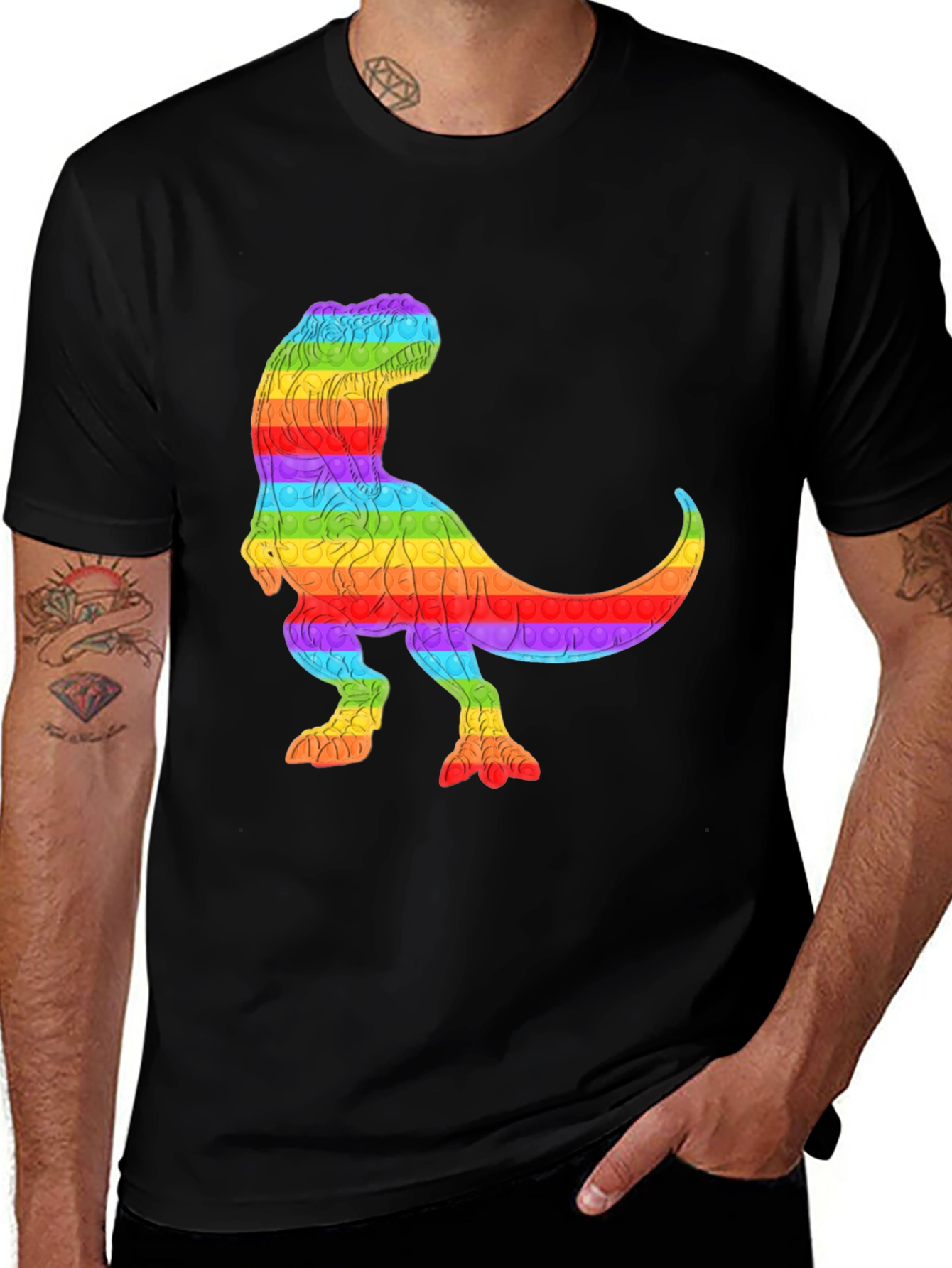 Rainbow T-Rex Pop It T-Shirt - Fun & Unique!