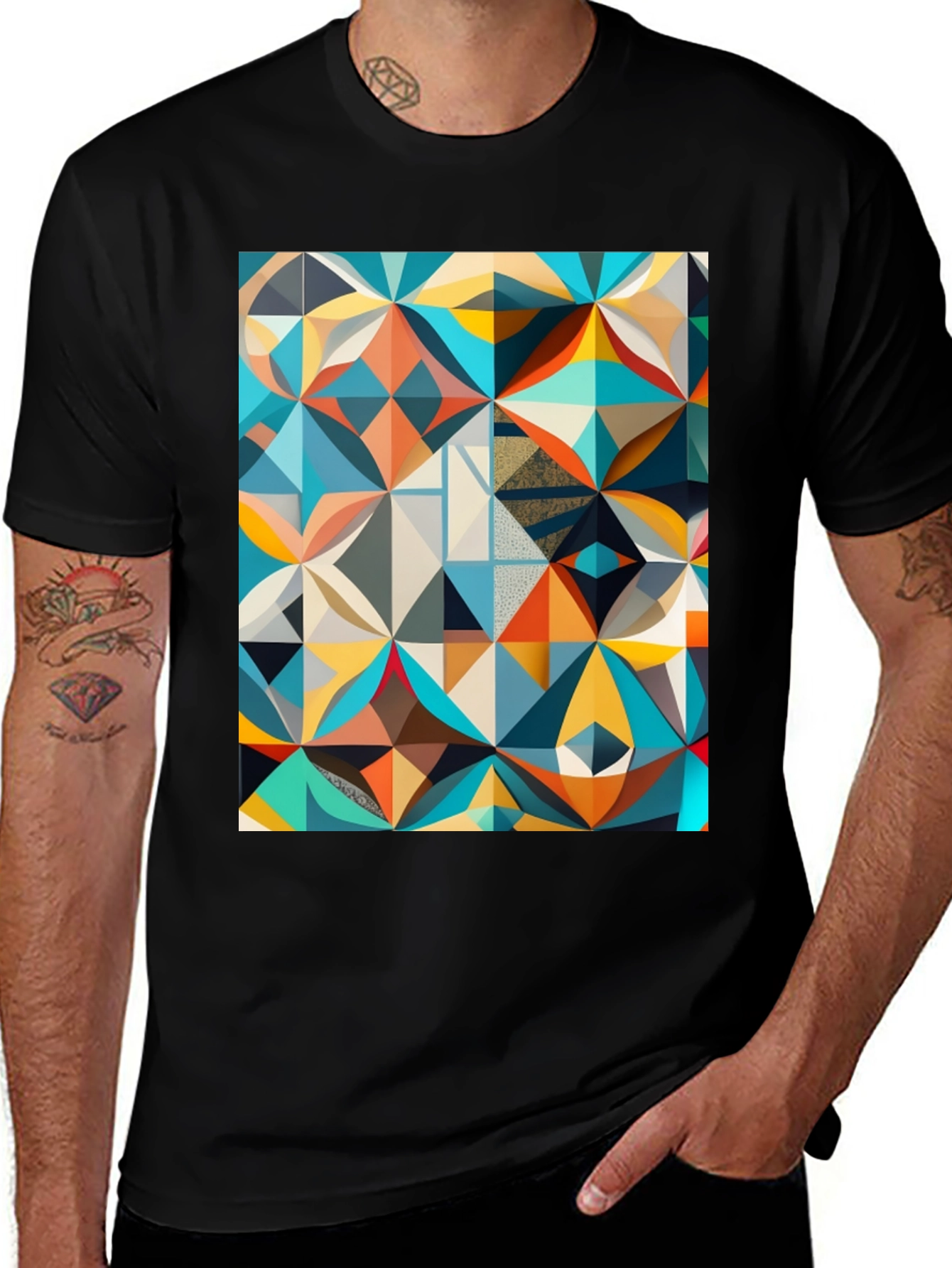 Variant 27 of Geometric Mosaic Print Black T-Shirt