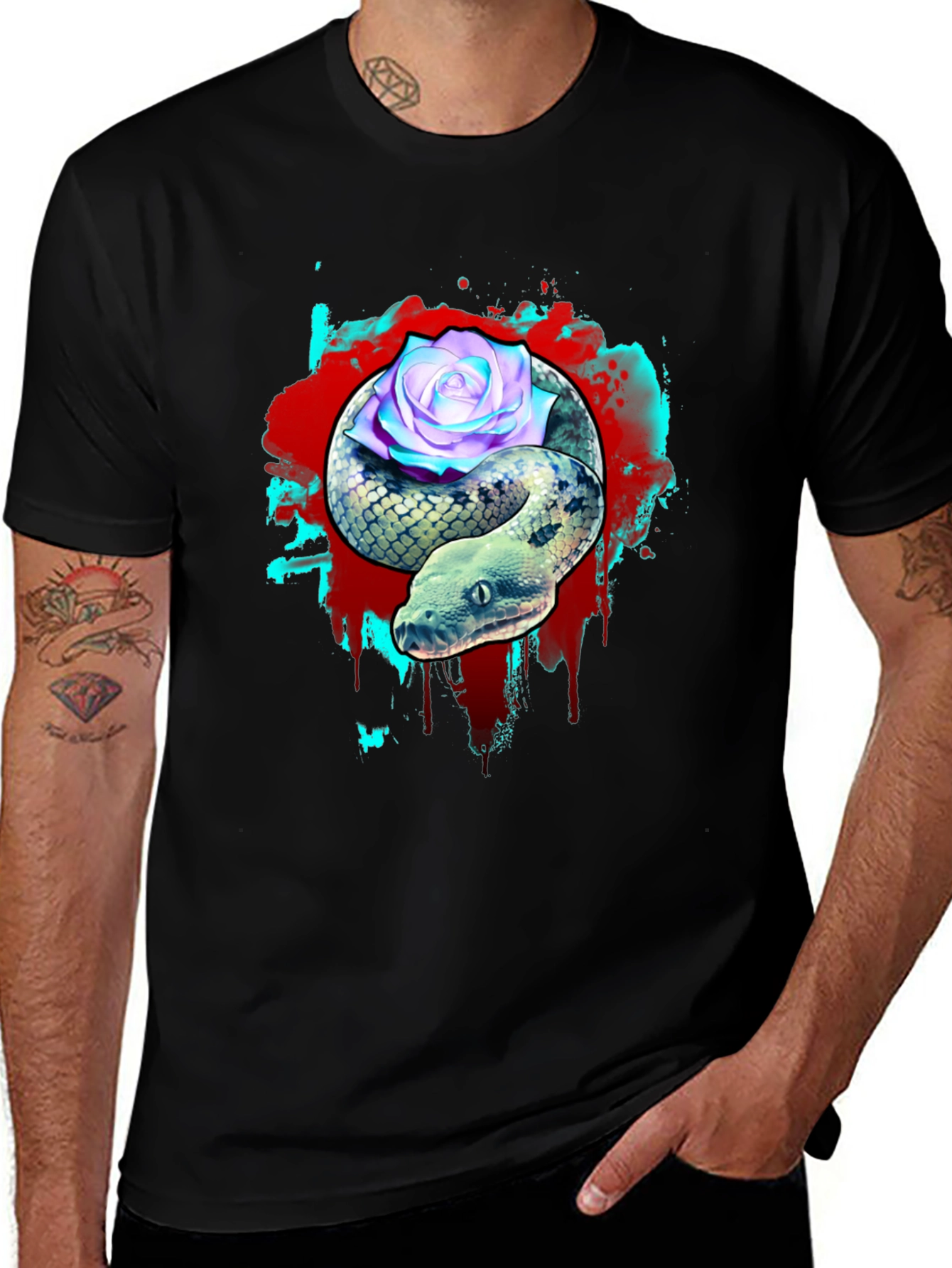 Variant 16 of Snake & Rose Graphic Tee - Edgy Style