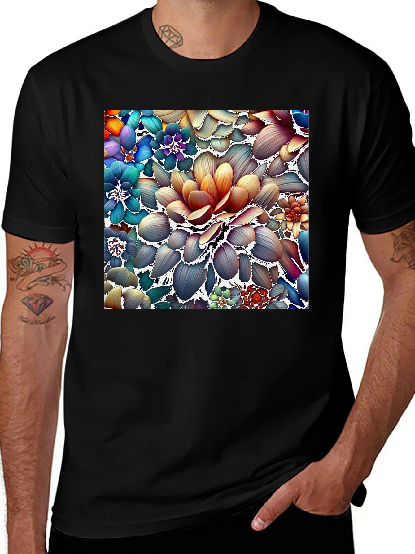 Variant 17 of Floral Art Graphic Tee - Unique Colorful Design