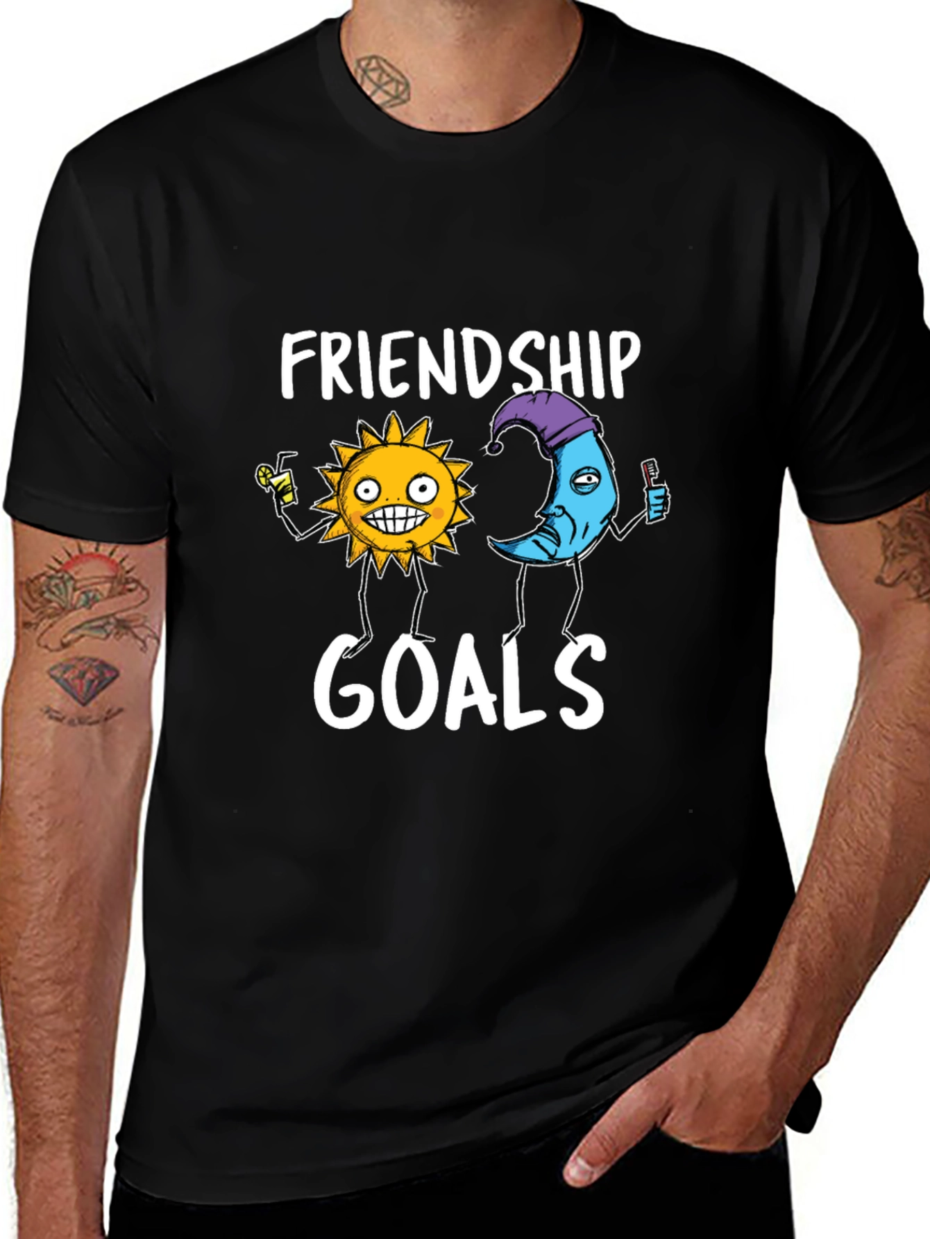 Friendship Goals T-Shirt - Sun and Moon Cartoon