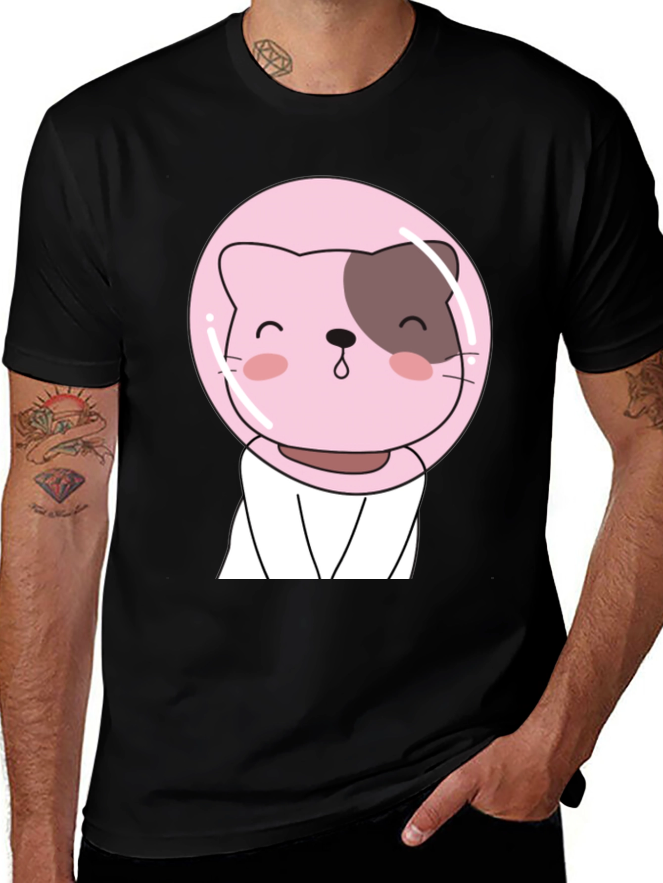 Variant 16 of Cute Astronaut Cat T-Shirt - Black Graphic Tee