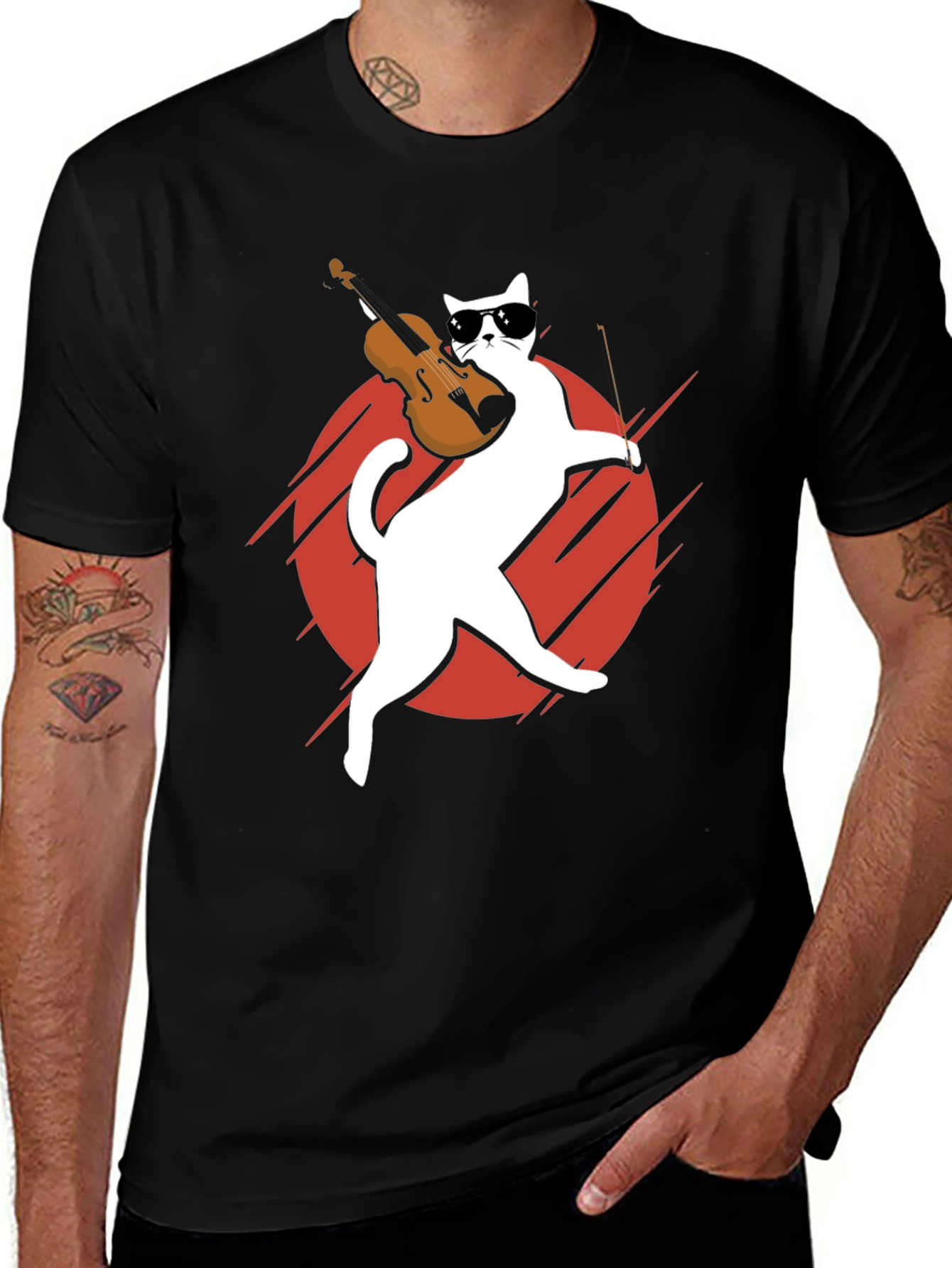 Variant 19 of Cool Cat Violinist T-Shirt - Music Lover Tee