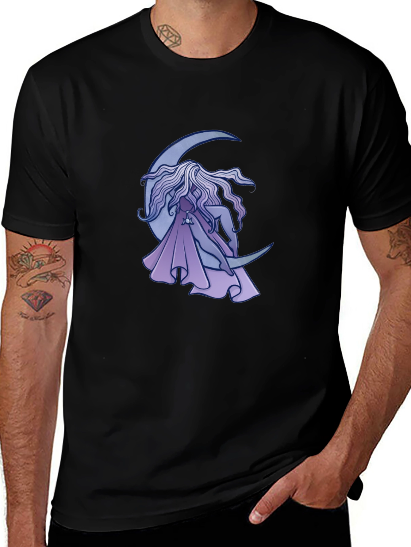 Moon Goddess Graphic Tee - Black Cotton T-Shirt