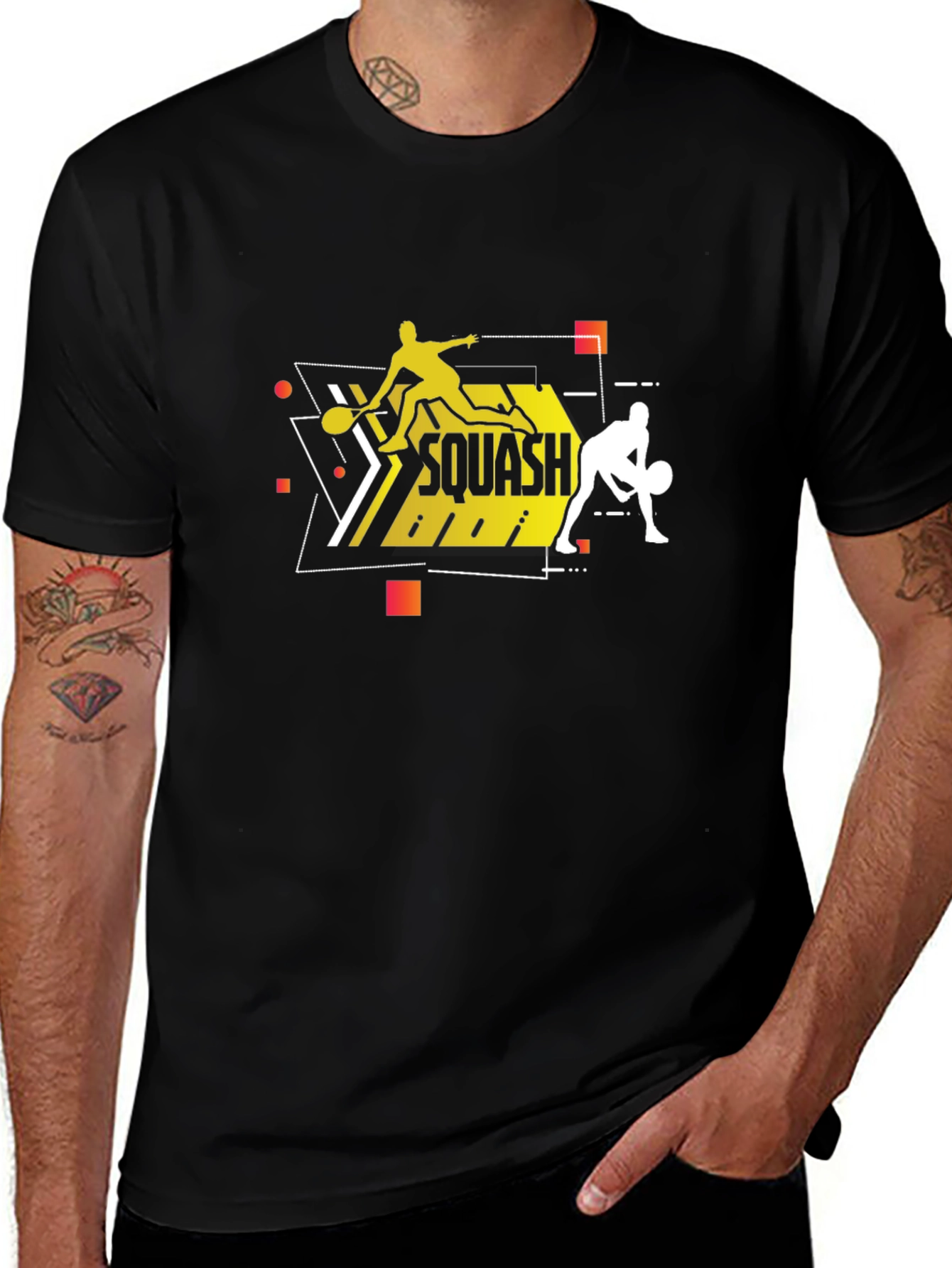 Variant 24 of Squash Players Black T-Shirt Graphic Tee