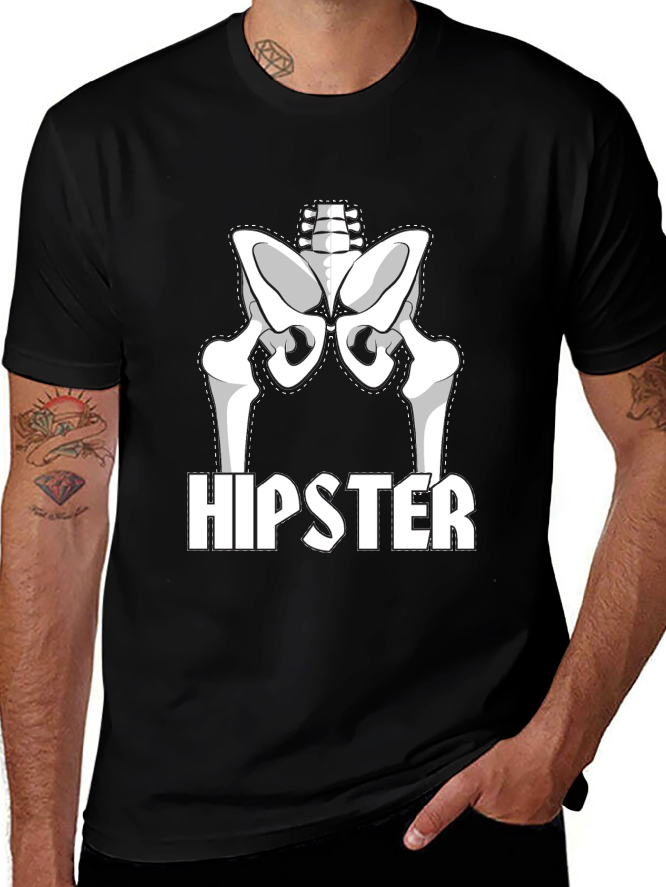 Hipster Skeleton Pelvis Graphic Tee - Black