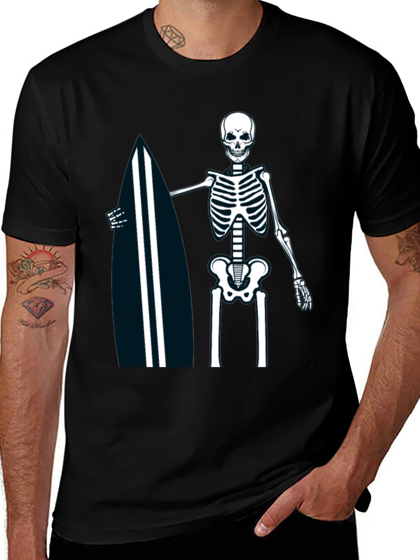 Variant 20 of Skeleton Surfer Graphic Tee - Black