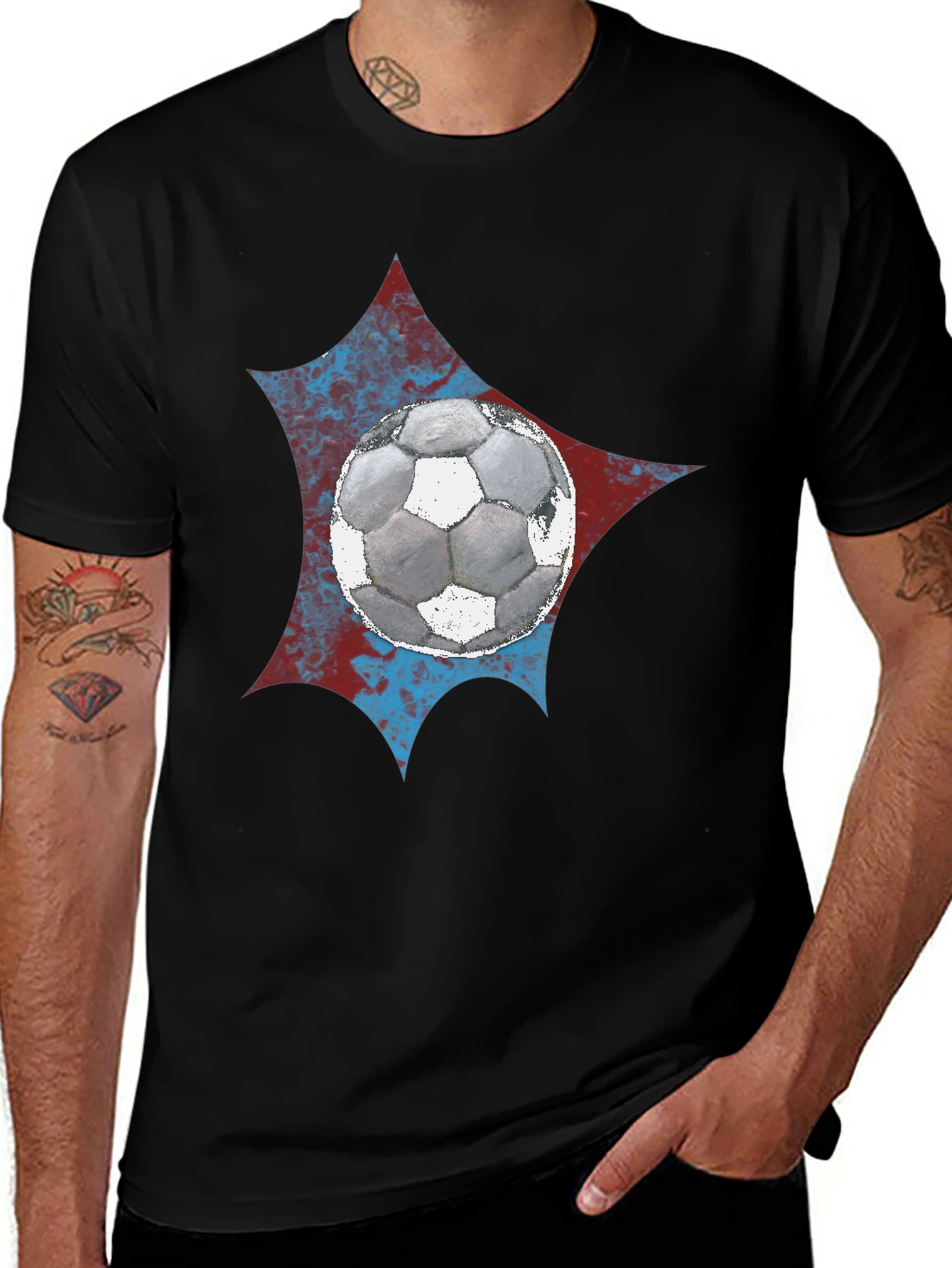 Variant 7 of Soccer Ball Graphic Tee - Black Cotton Blend