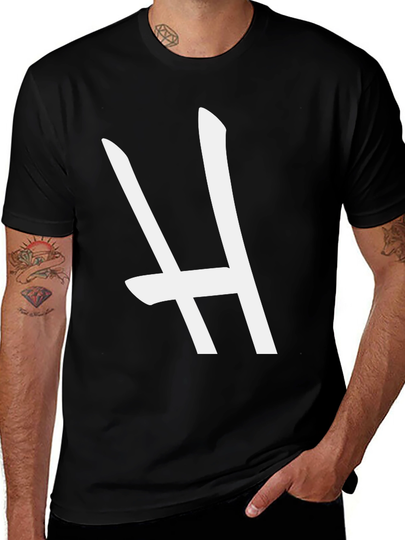 Variant 10 of Bold Black T-Shirt with Striking White 'H' Design