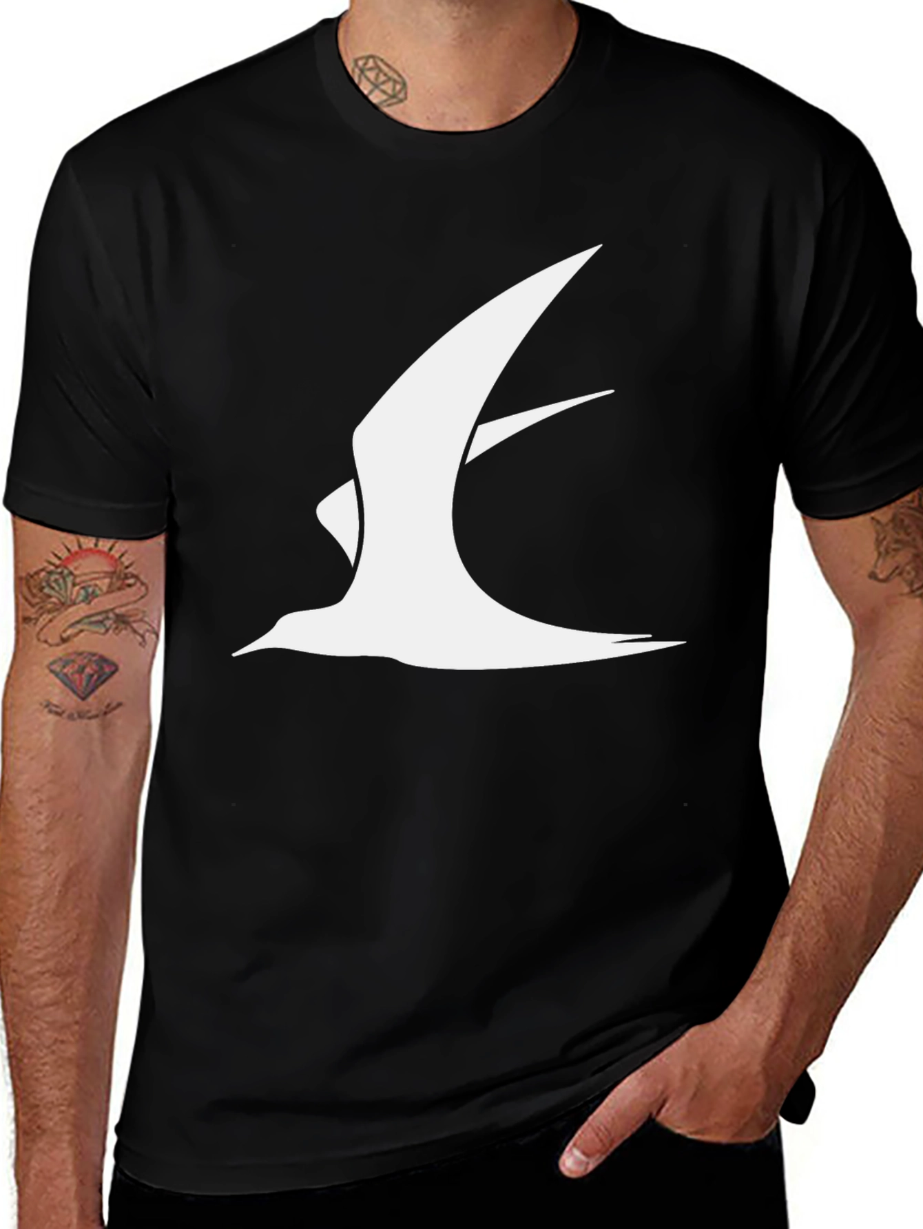 Variant 30 of Men's Black T-Shirt with Abstract Bird Print