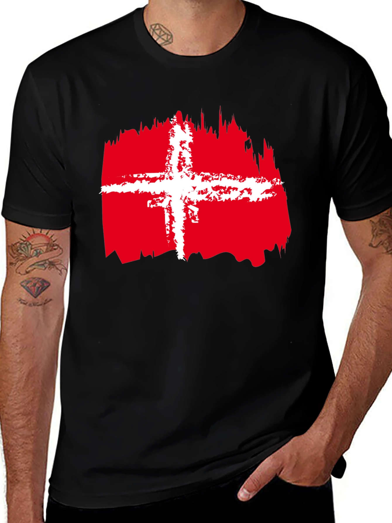 Denmark Flag T-Shirt: Red and White Grunge Graphic Tee