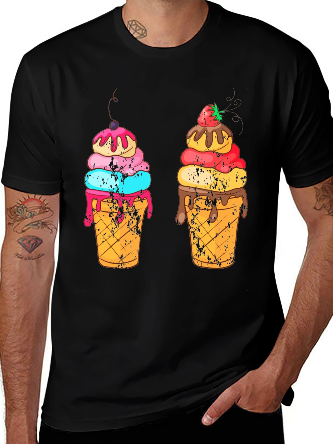 Variant 8 of Ice Cream Cone Graphic Black T-Shirt