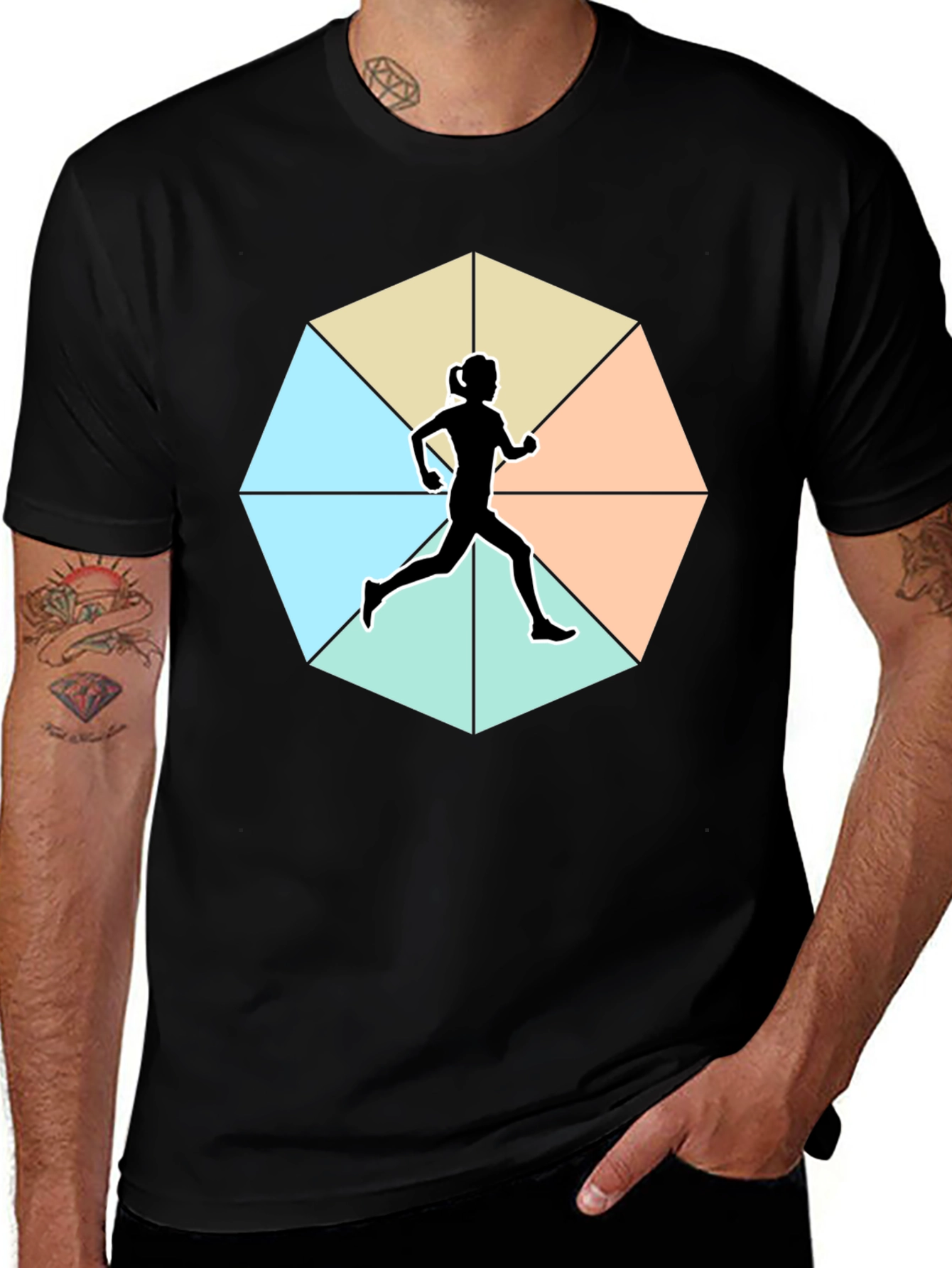 Variant 21 of Runner Silhouette Geometric T-Shirt - Unisex Soft Cotton Tee