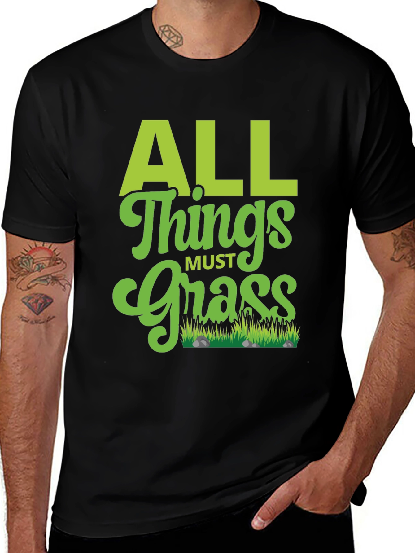 Variant 8 of All Things Must Grass T-Shirt - Lawn Care Humor