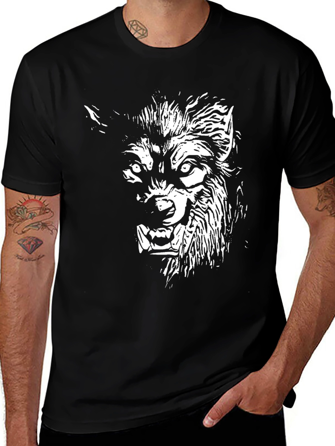 Variant 25 of Werewolf Graphic Print Black T-Shirt