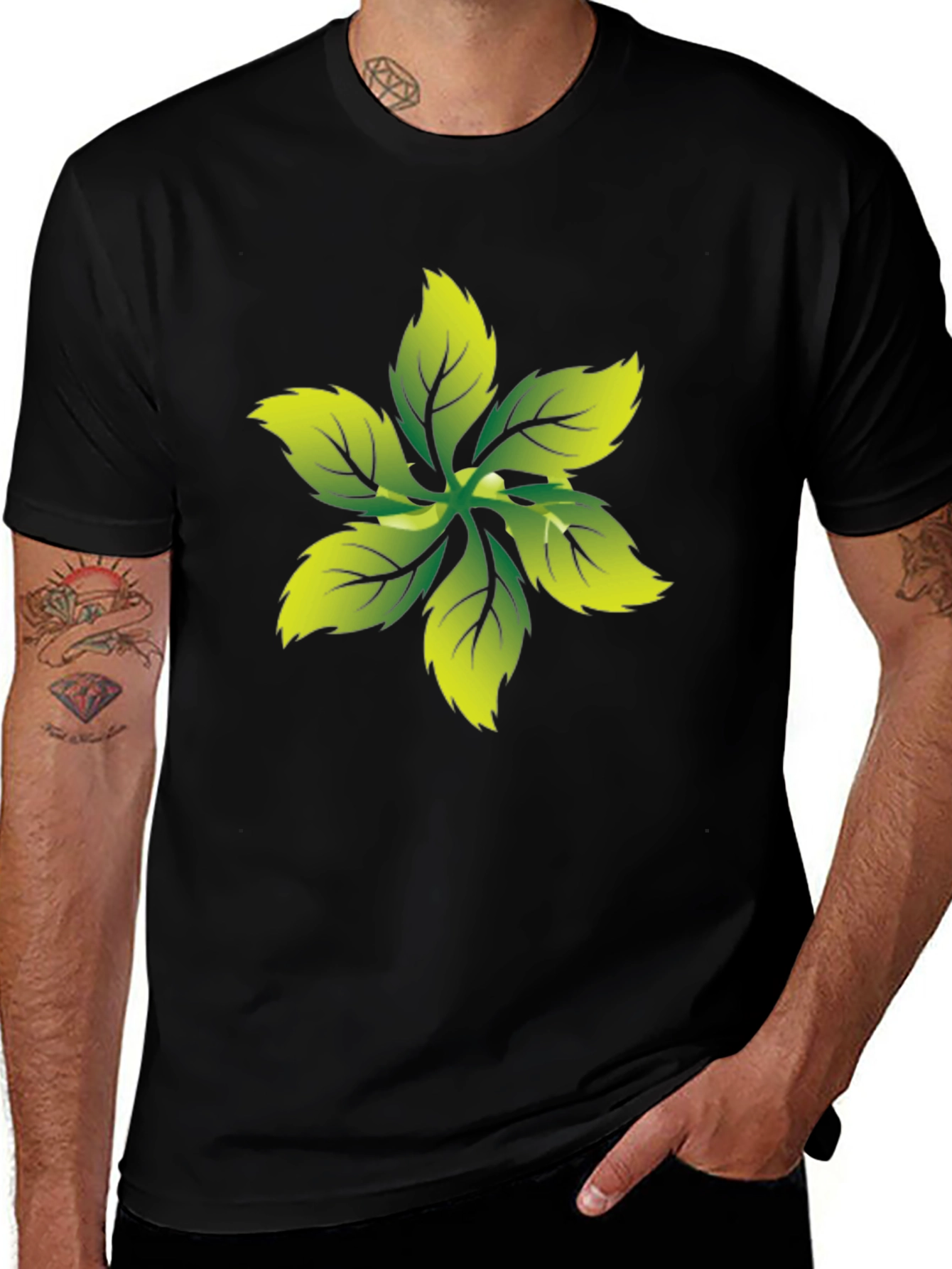 Variant 5 of Leaf Print Black Tee - Nature Inspired Graphic T-Shirt