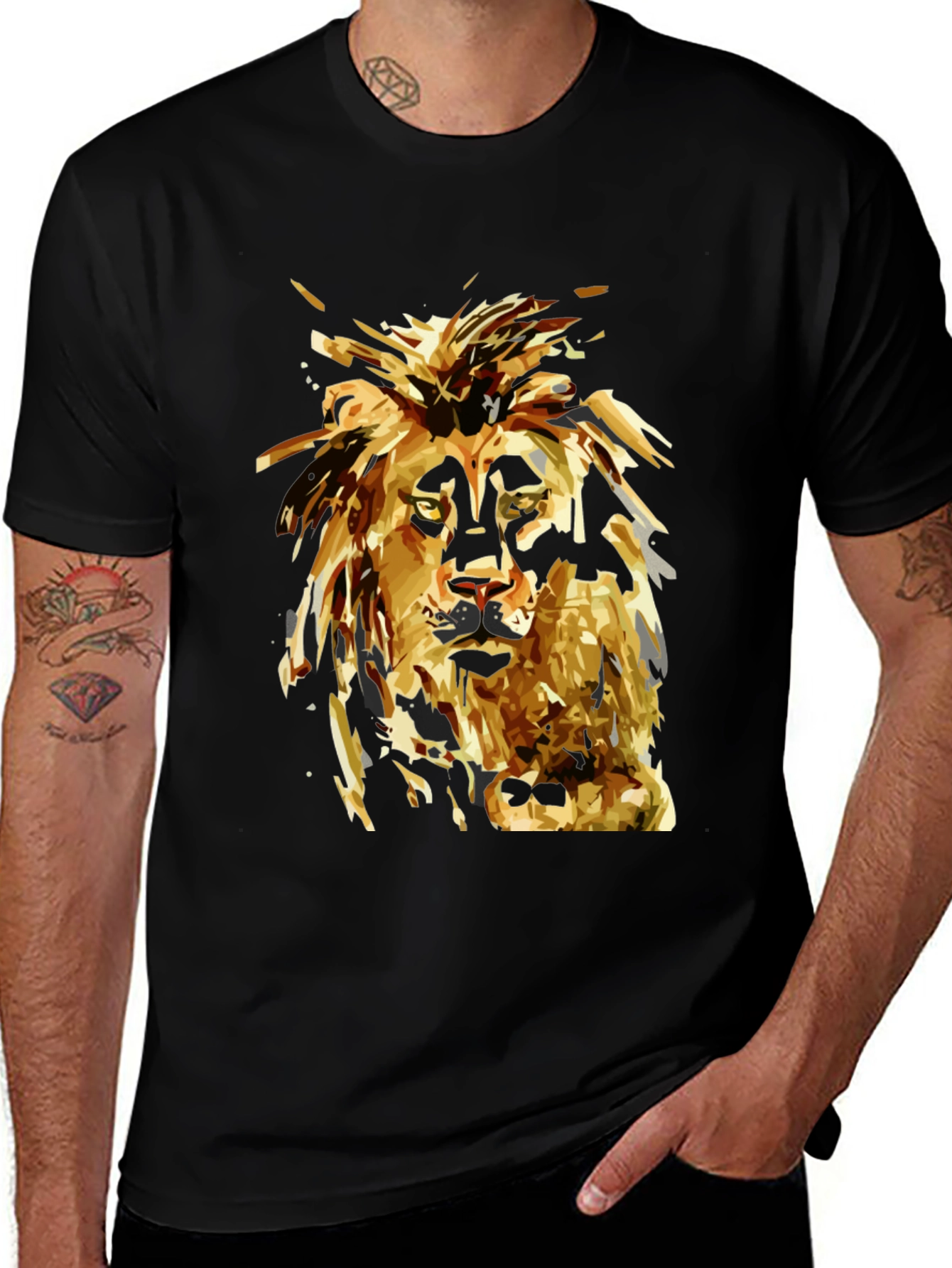 Variant 9 of Lion Graphic Print Black T-Shirt for Men
