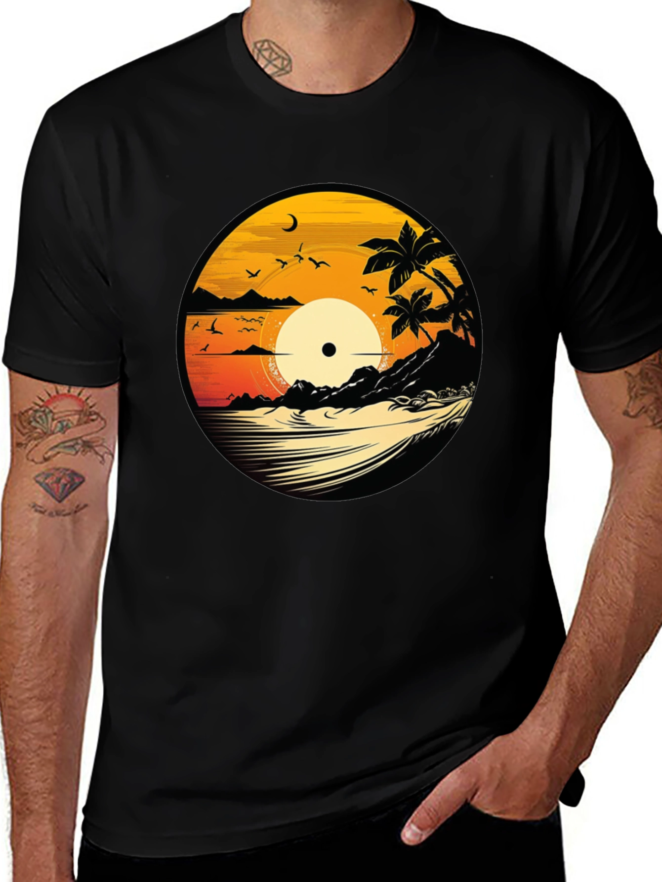 Variant 11 of Sunset Vinyl Record Graphic T-Shirt