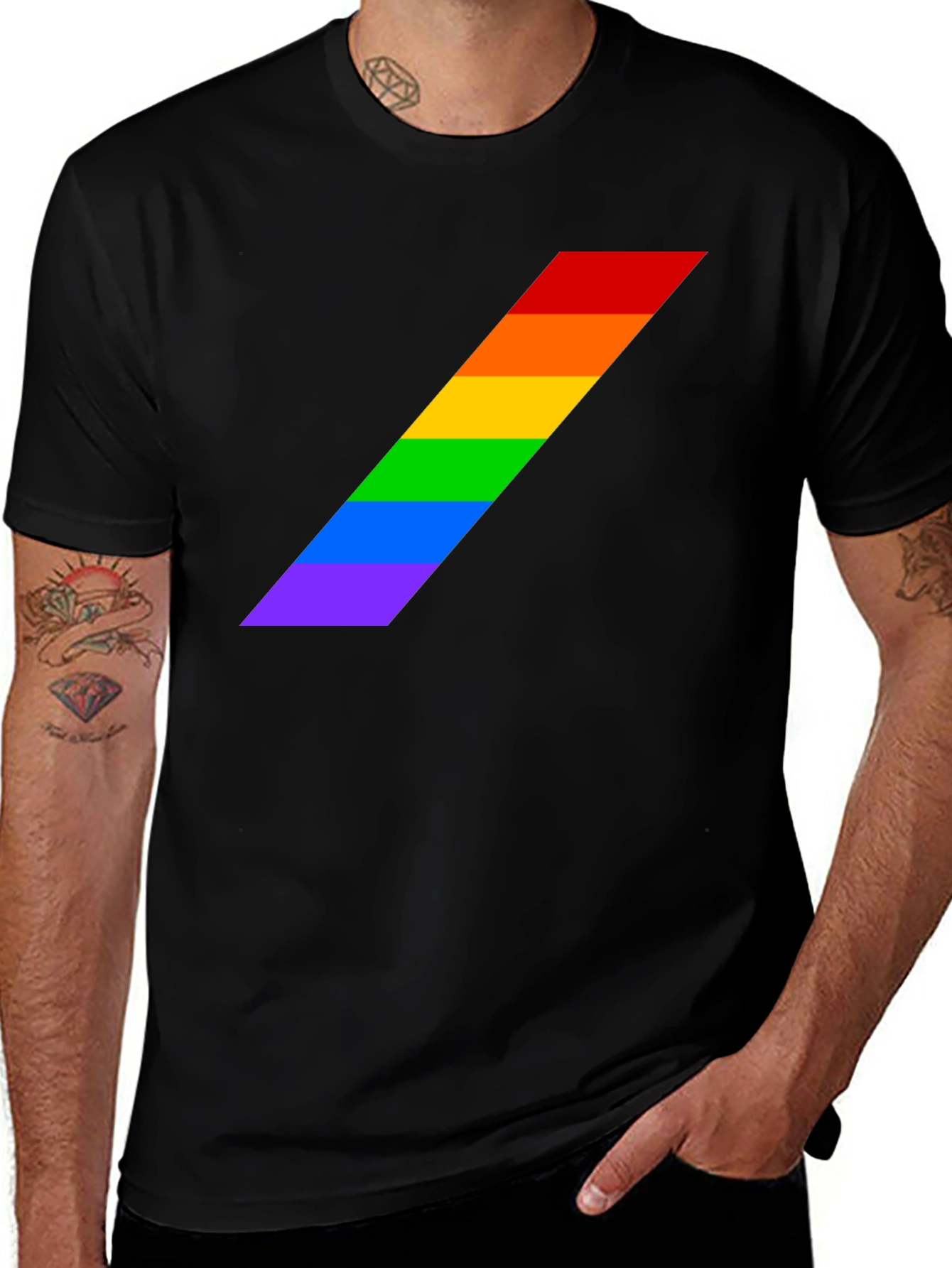 Variant 26 of Pride Stripe Tee - Black LGBTQ+ Shirt