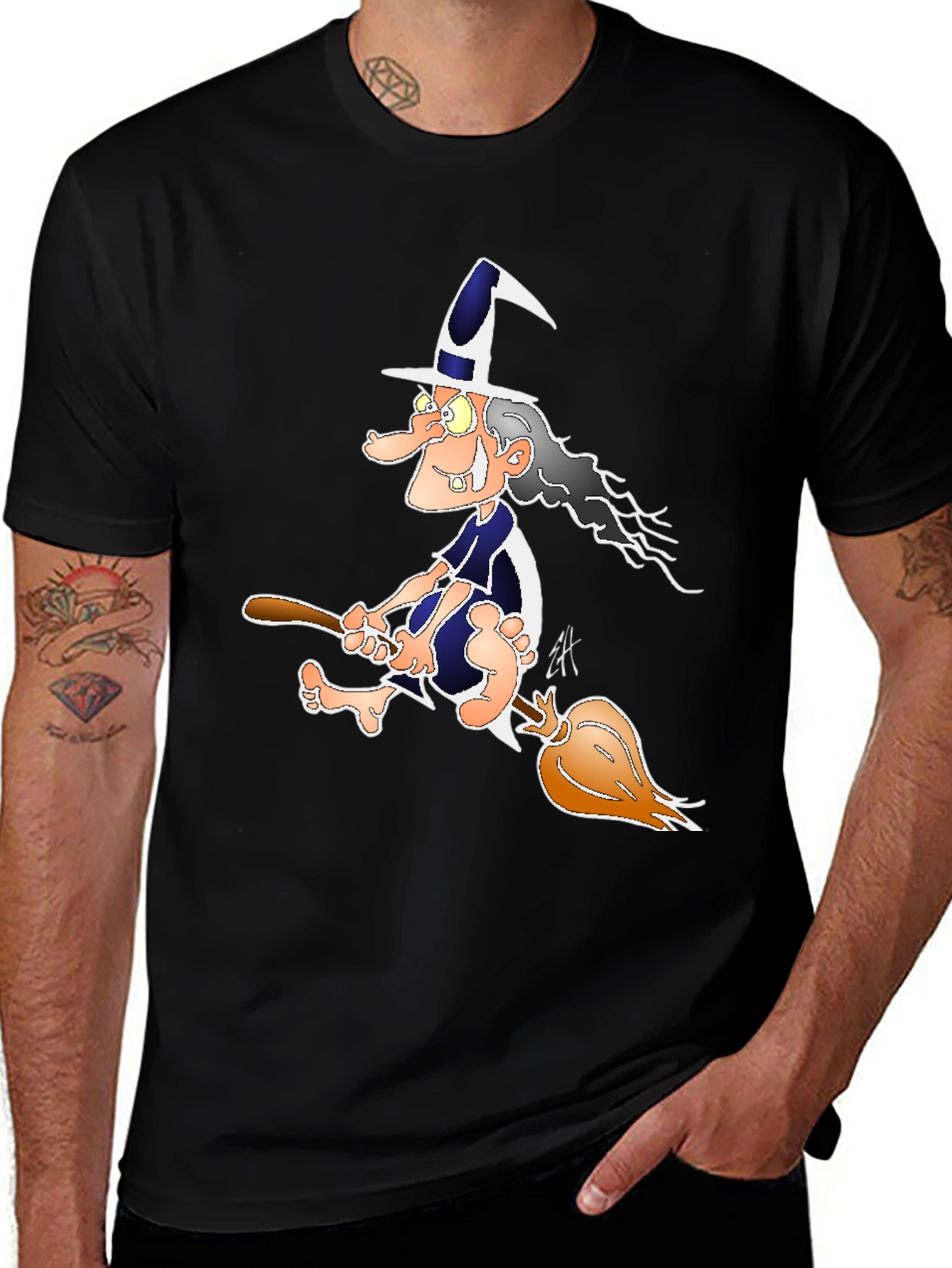 Witch on Broomstick Graphic Tee - Black