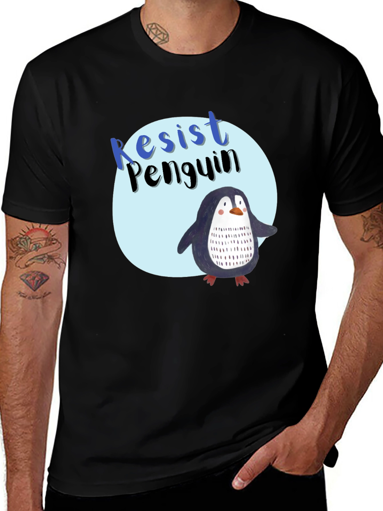 Variant 6 of Resist Penguin Graphic T-Shirt - Black