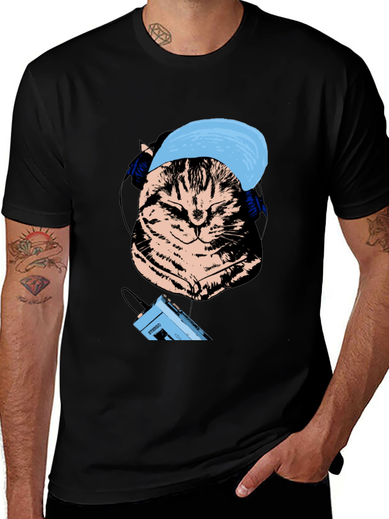Variant 7 of Cool Cat Tee - Stereo Cat with Headphones T-Shirt