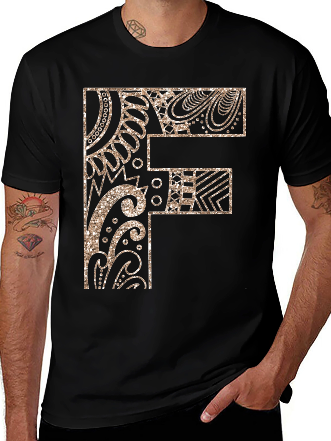Variant 19 of Letter F Graphic Print Black Tee