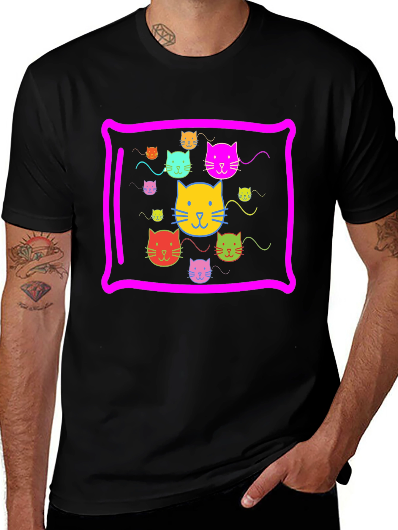 Variant 14 of Colorful Cat Faces T-Shirt - Unique Graphic Tee