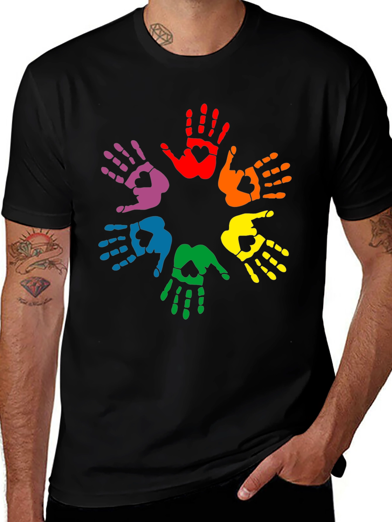 Variant 4 of Rainbow Hands Heart Graphic Black Tee