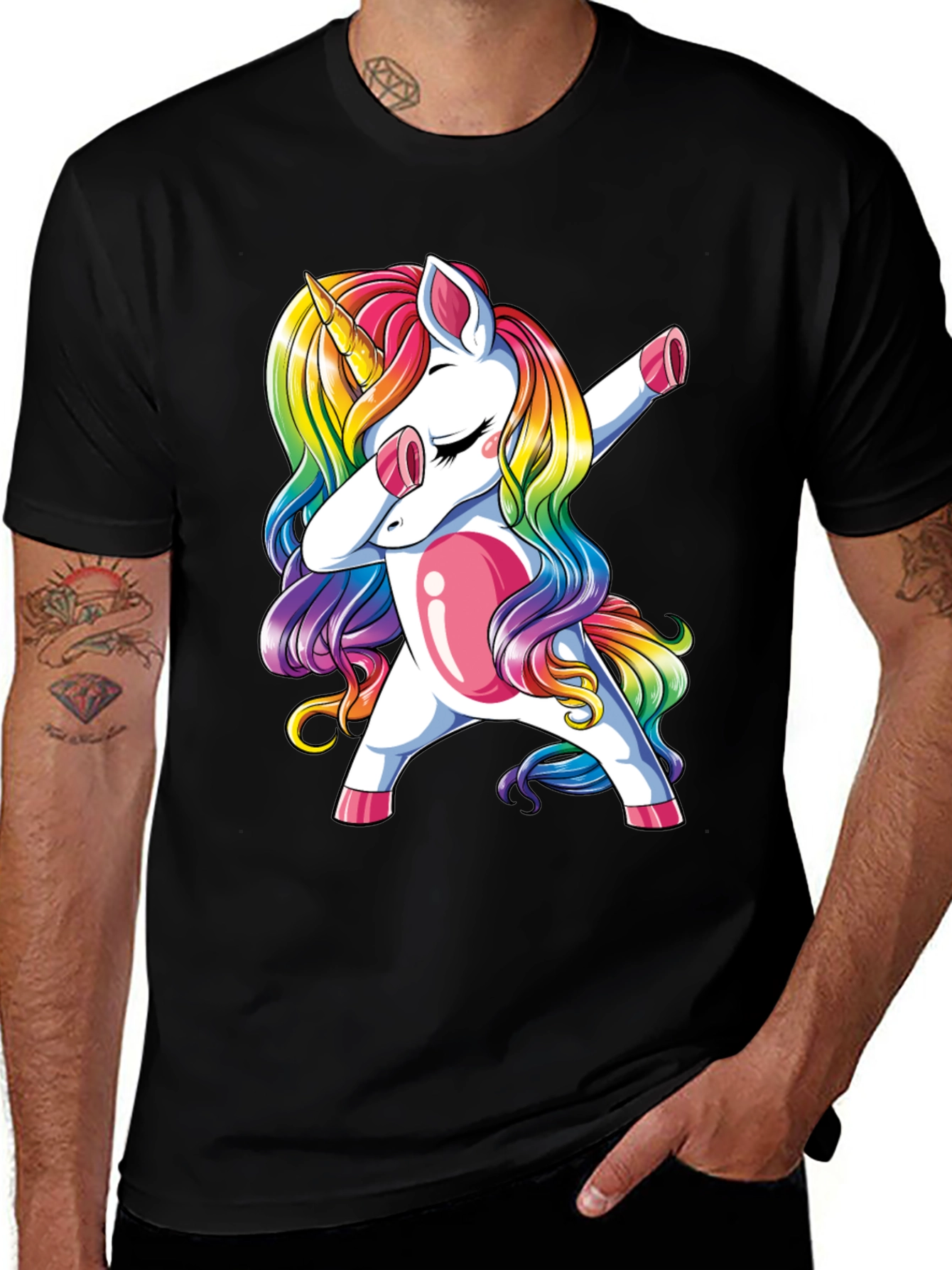 Variant 6 of Dabbing Unicorn Graphic Tee - Men's Black T-Shirt