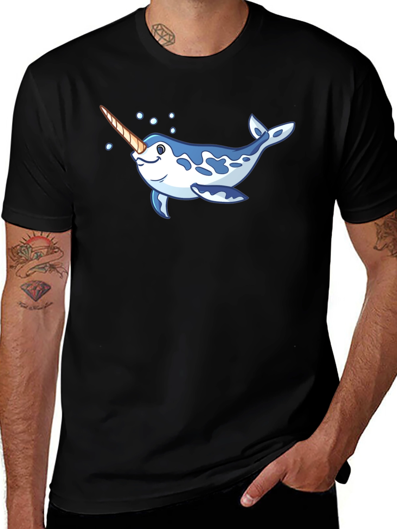 Variant 21 of Narwhal Graphic Print Black T-Shirt