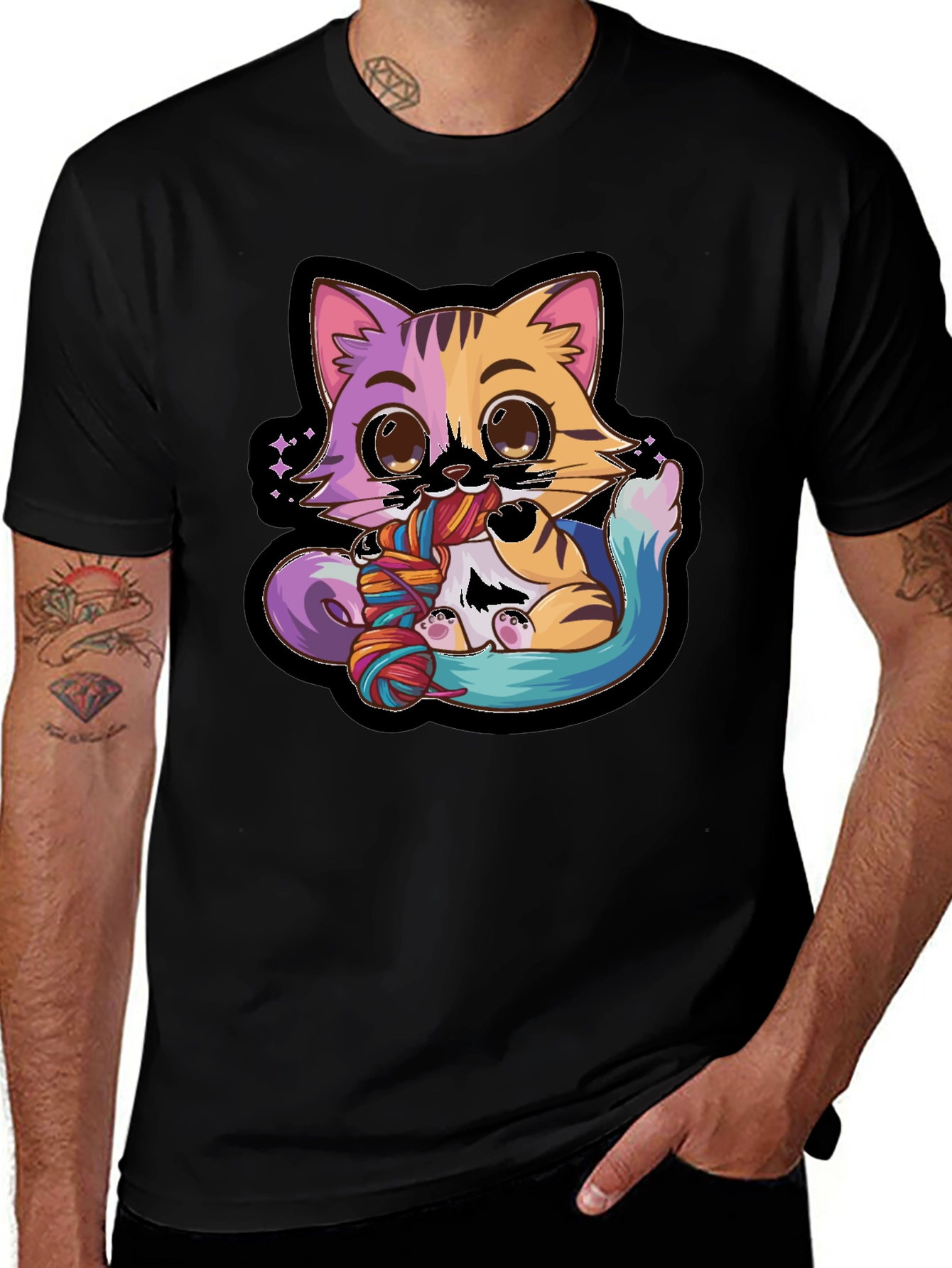 Variant 2 of Cute Cat Yarn Lover Black T-Shirt