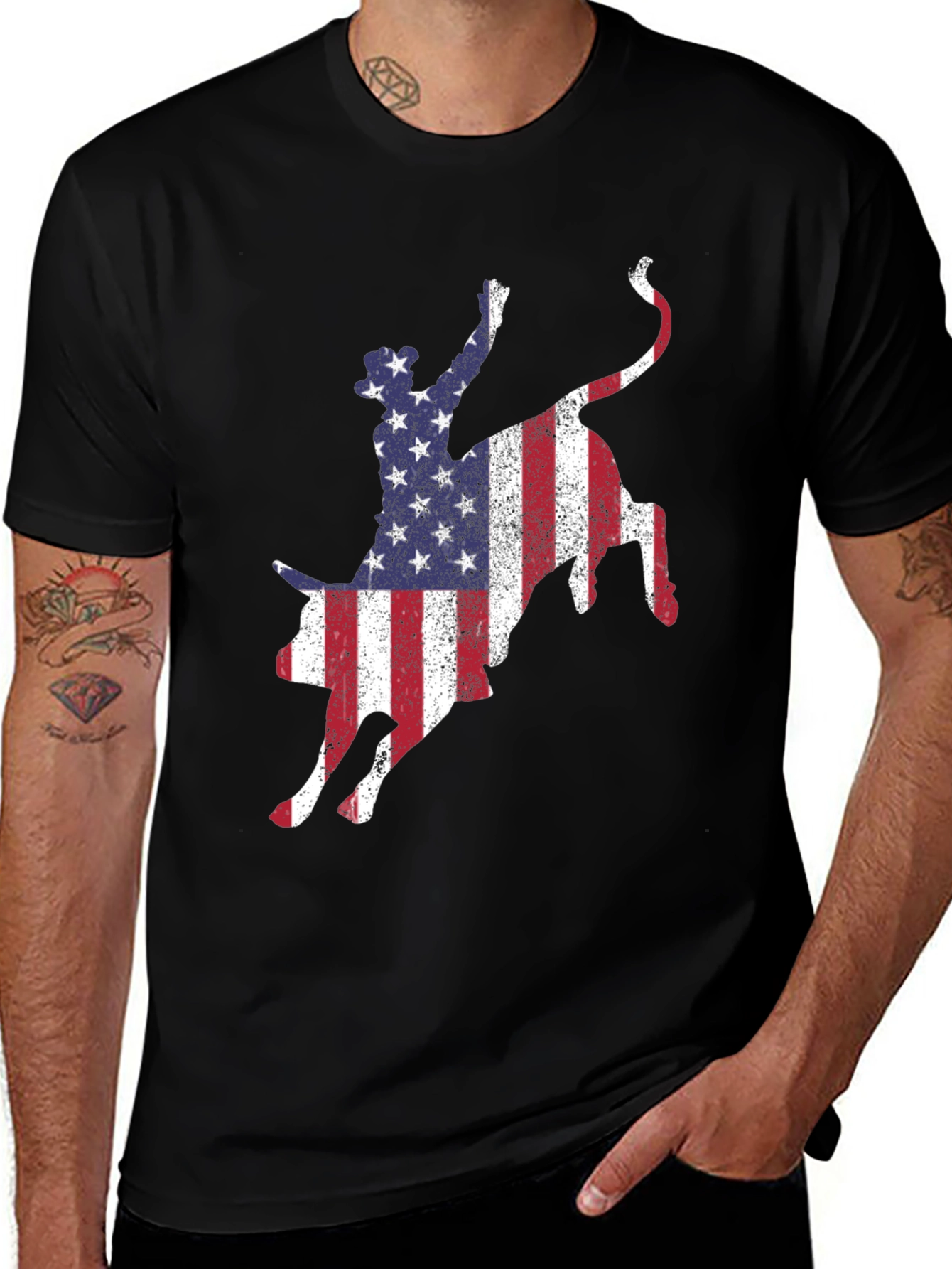 Variant 22 of American Flag Bull Riding T-Shirt