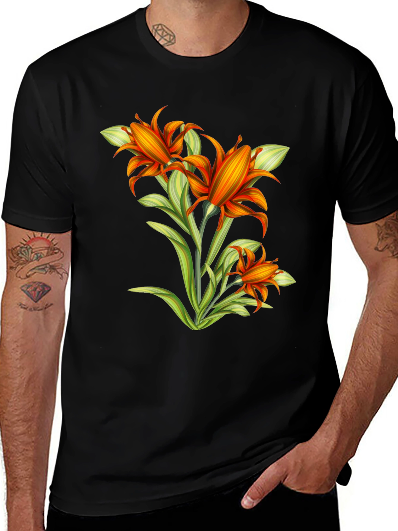 Variant 14 of Floral Graphic Tee - Vibrant Orange Flower Design