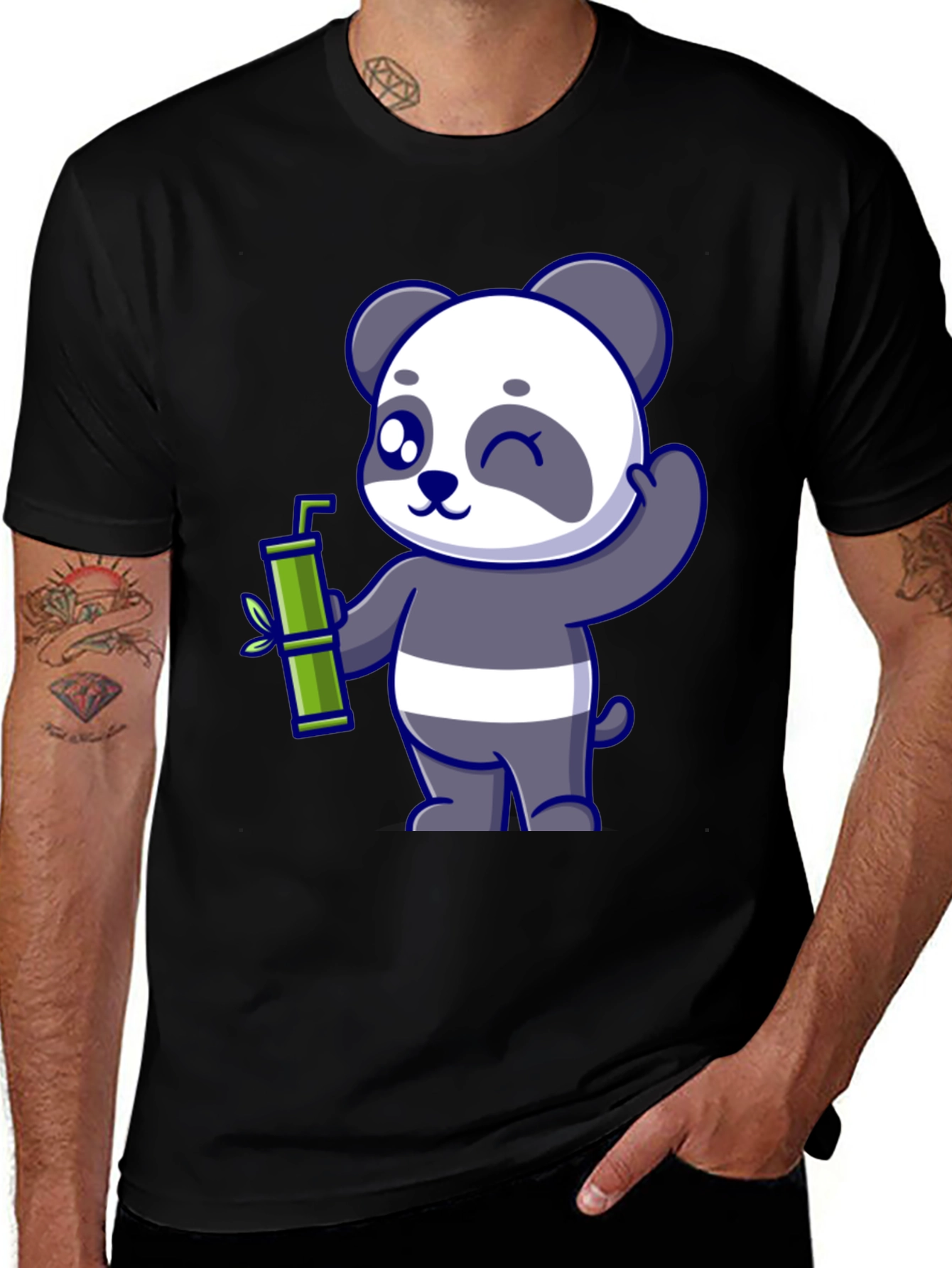 Variant 12 of Cute Panda Bamboo T-Shirt - Black