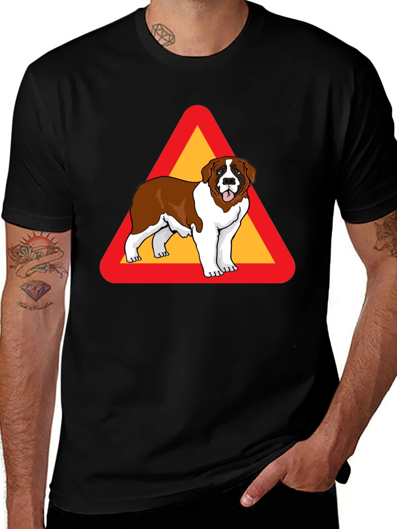 Saint Bernard Dog Warning Sign T-Shirt