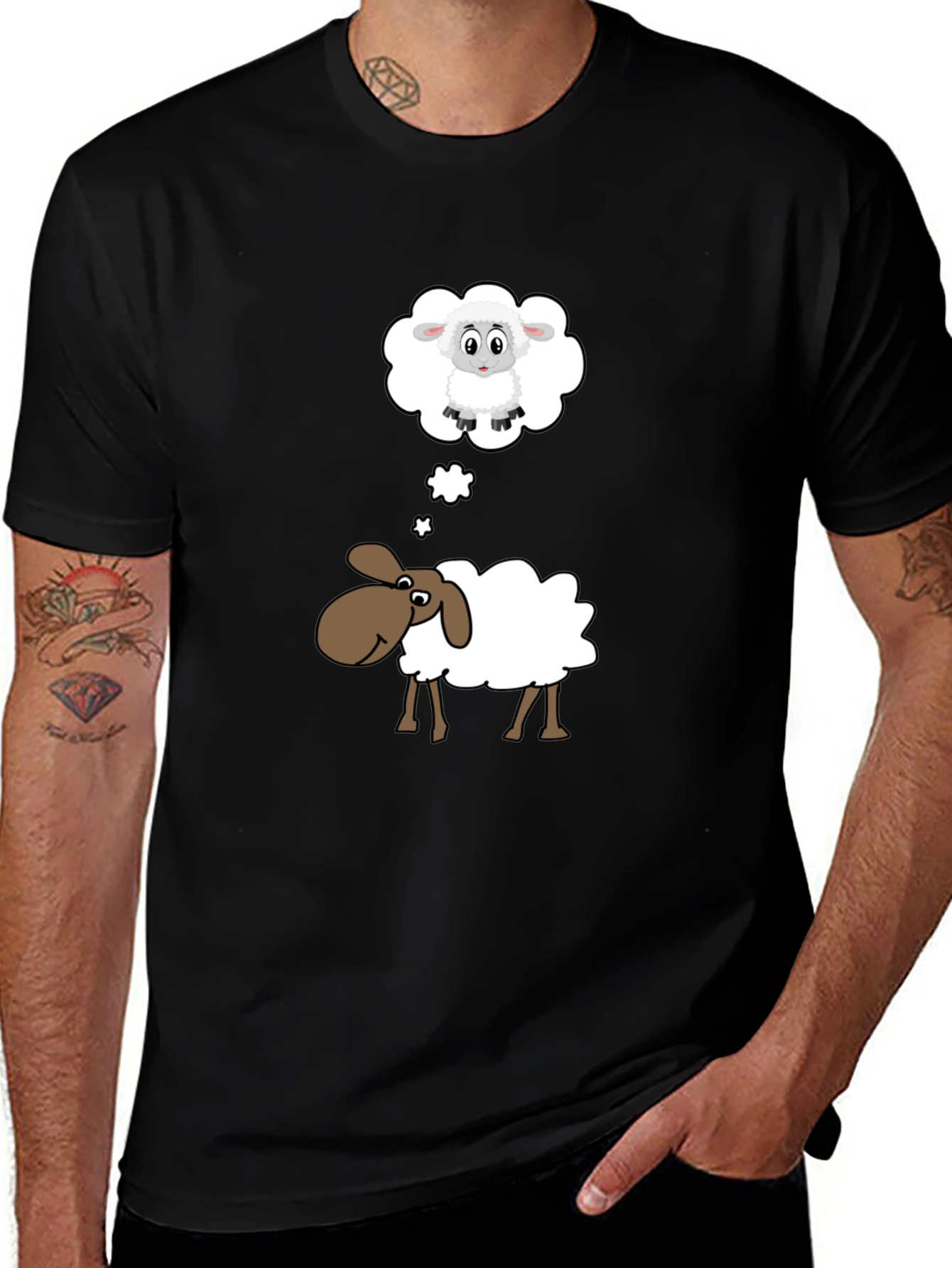 Variant 25 of Dreaming Sheep T-Shirt - Black Cotton Tee