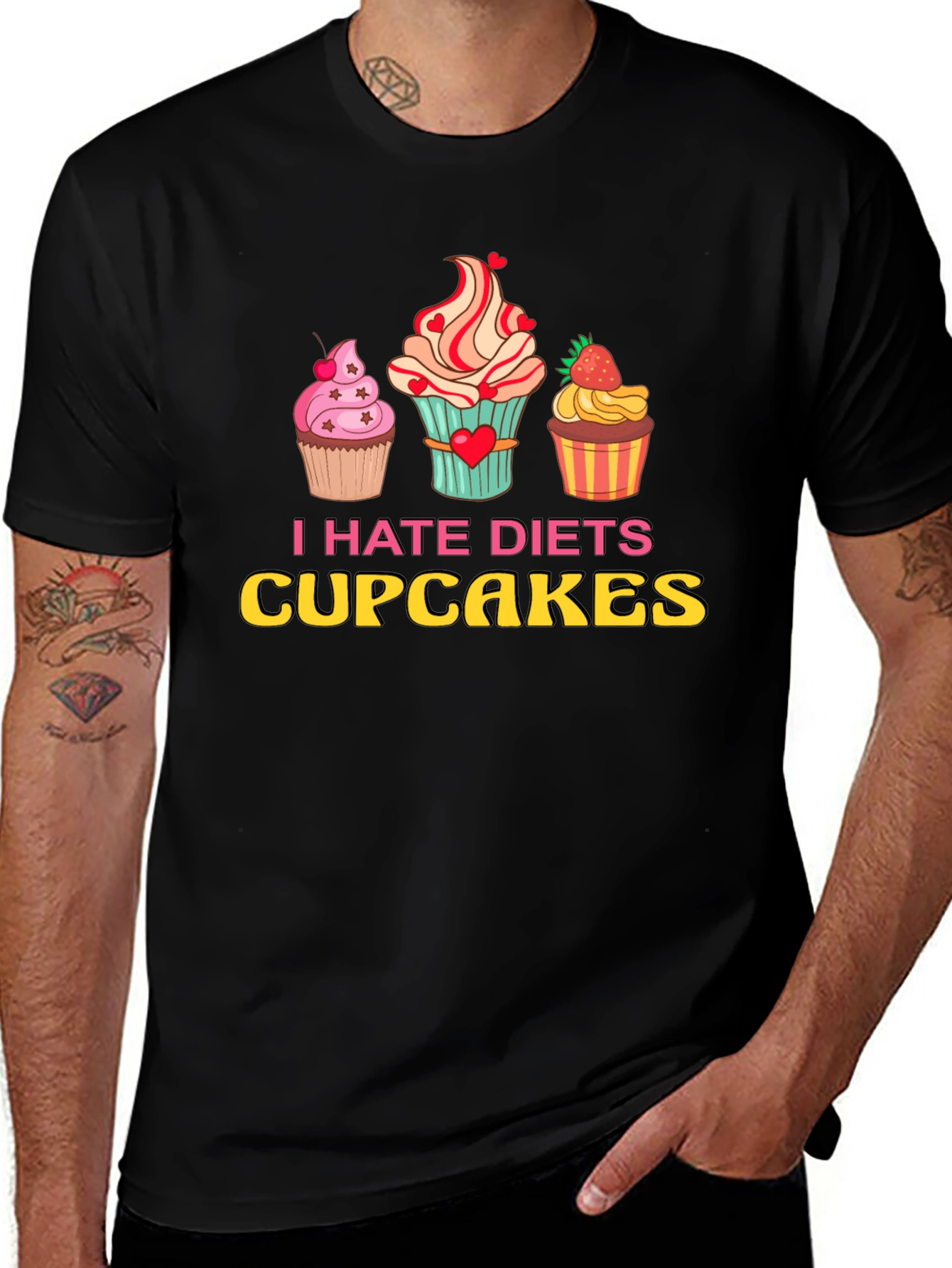 Variant 20 of I Hate Diets Cupcakes T-Shirt - Funny Foodie Tee