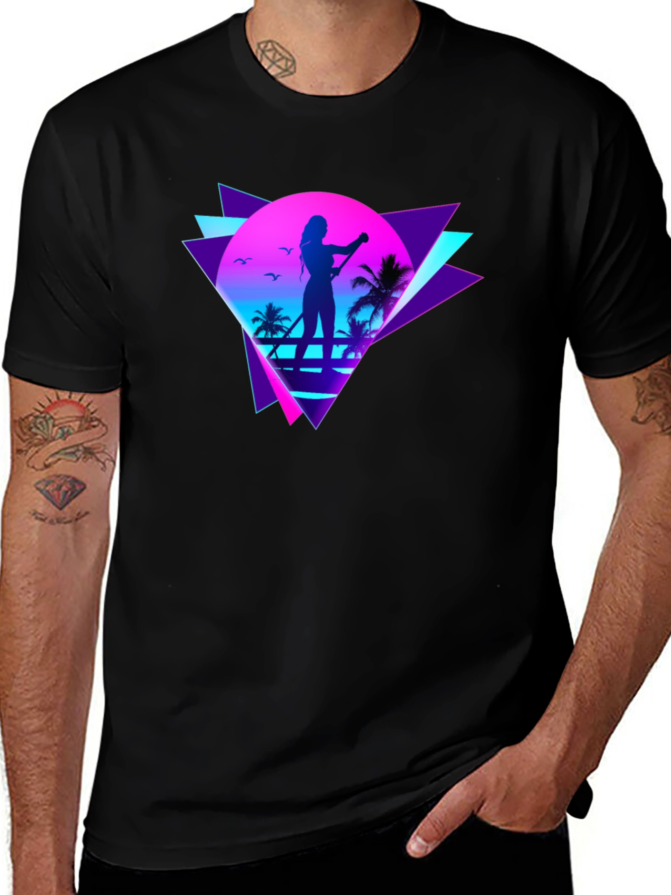 Black Retro Wave Paddleboarder Graphic Tee main image