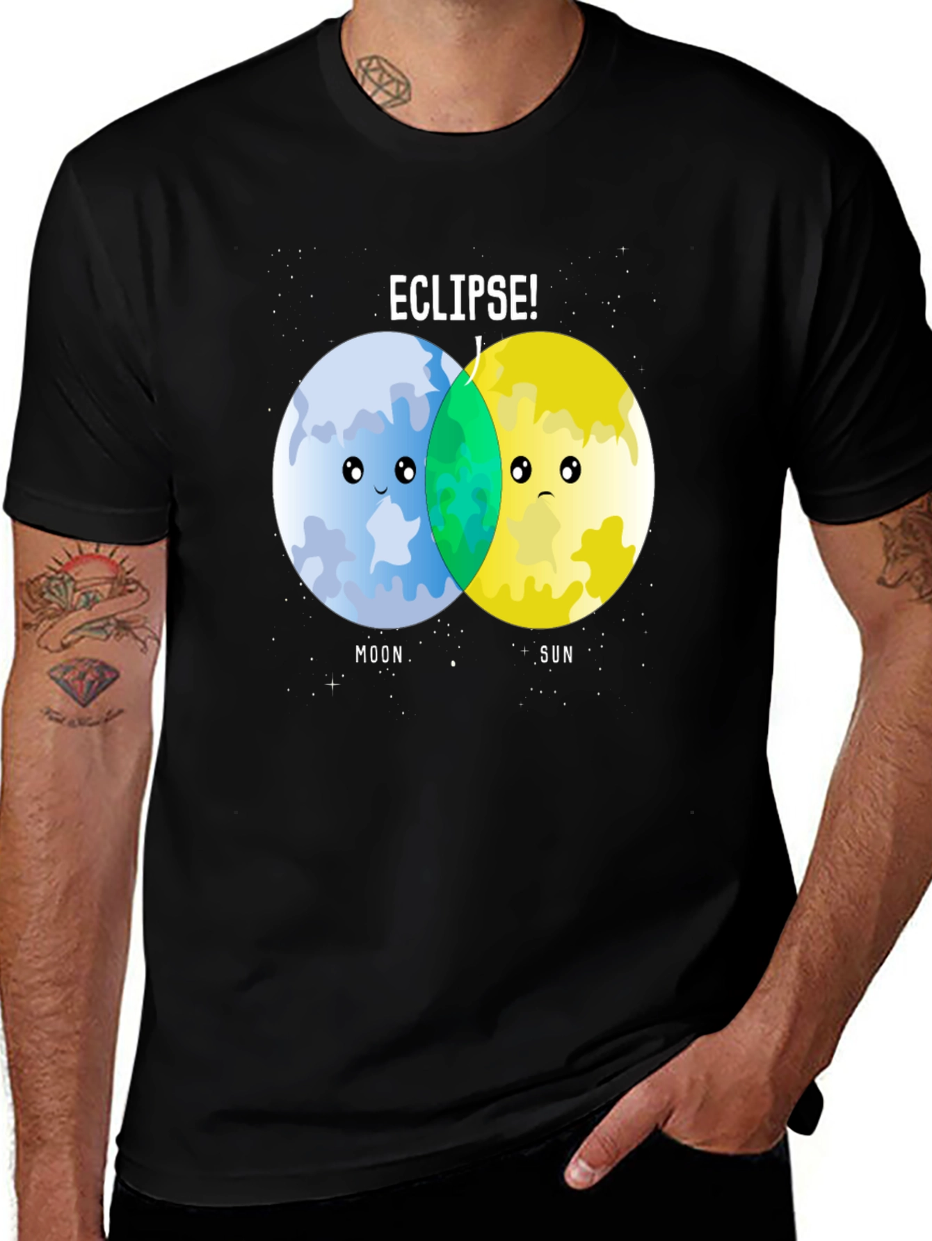 Variant 8 of Eclipse Pun Graphic Tee - Moon & Sun Black Shirt