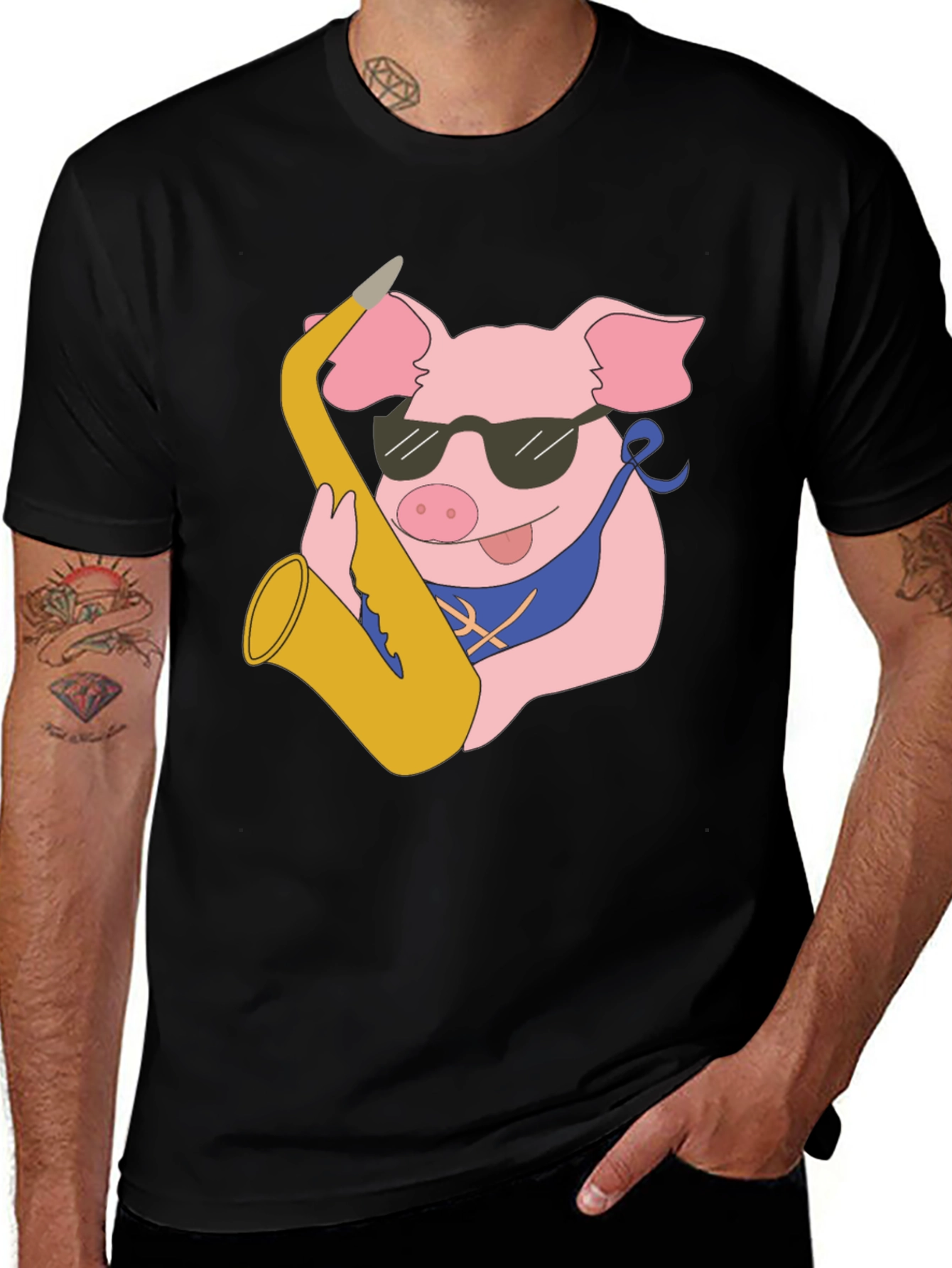 Variant 24 of Cool Pig Saxophone Player Graphic Tee - Black