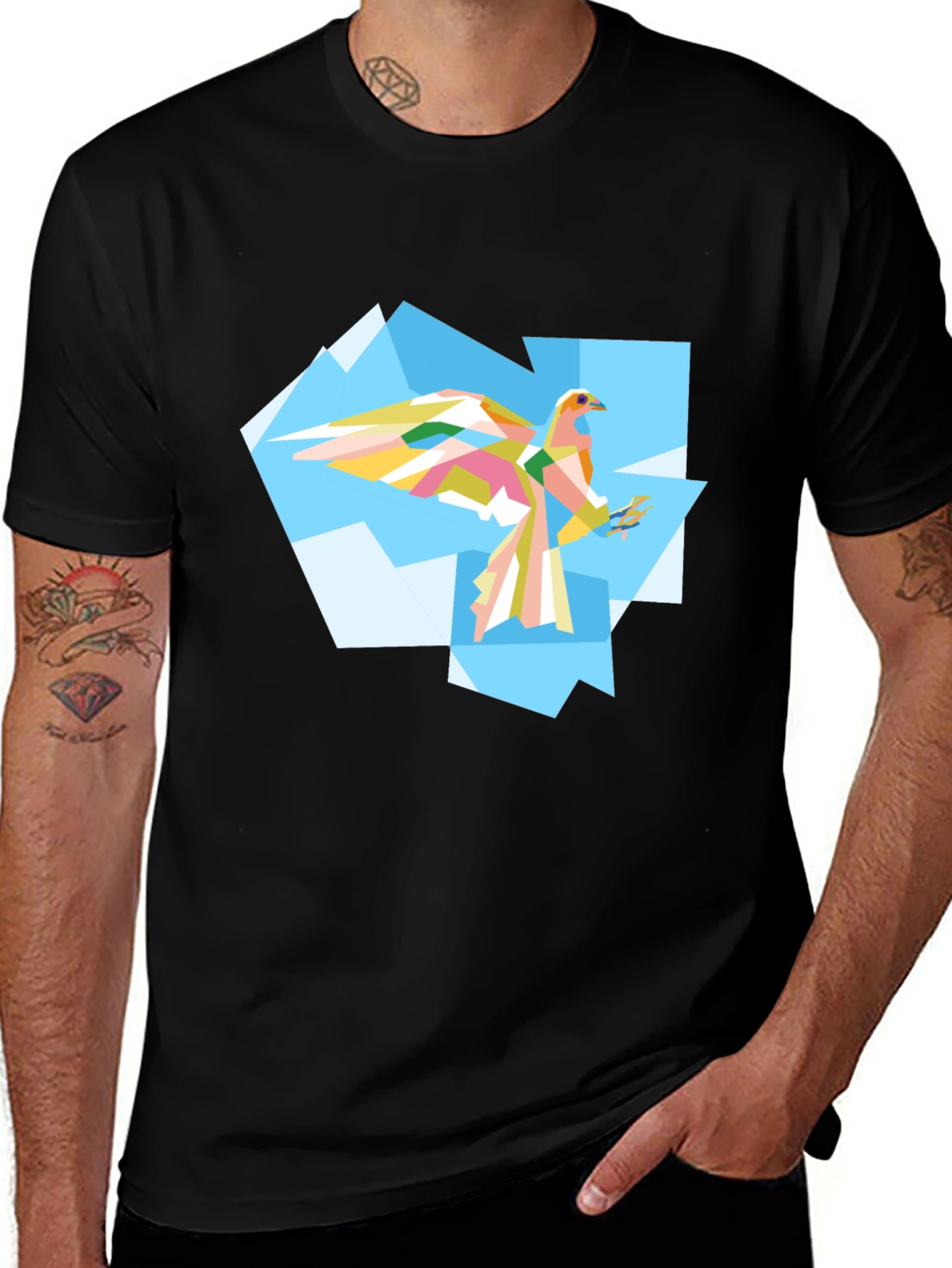 Variant 20 of Geometric Bird Graphic Tee - Men's Black T-Shirt